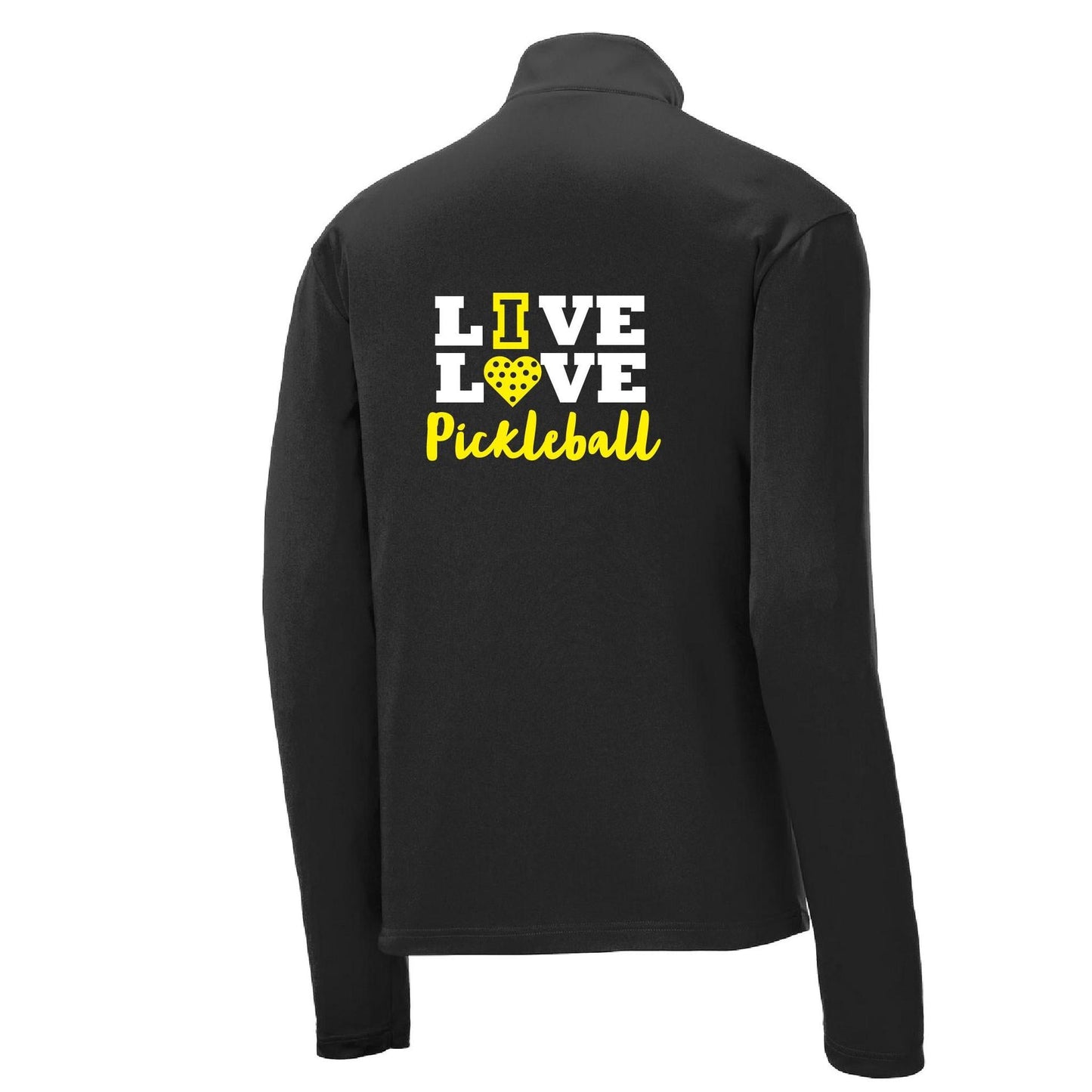 Live Love Pickleball | Men's 1/4 Zip Long Sleeve Pullover Athletic Shirt | 100% Polyester