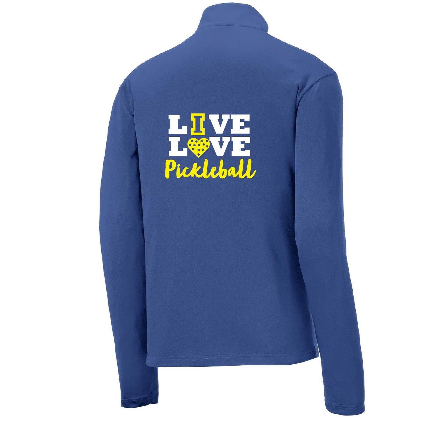 Live Love Pickleball | Men's 1/4 Zip Long Sleeve Pullover Athletic Shirt | 100% Polyester