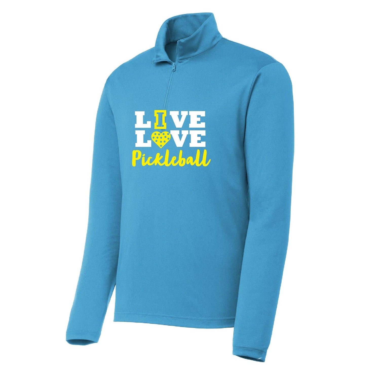 Live Love Pickleball | Men's 1/4 Zip Long Sleeve Pullover Athletic Shirt | 100% Polyester