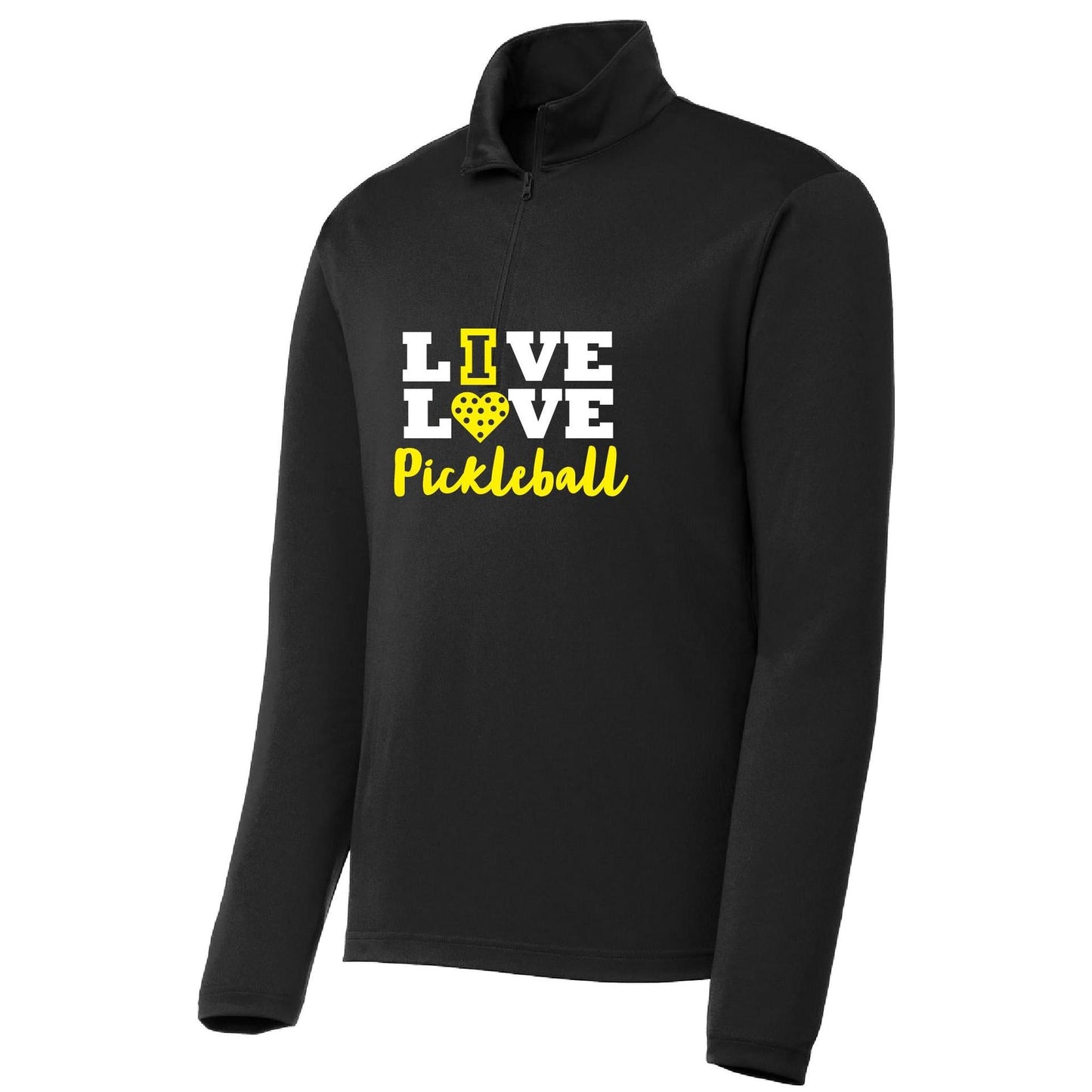 Live Love Pickleball | Men's 1/4 Zip Long Sleeve Pullover Athletic Shirt | 100% Polyester