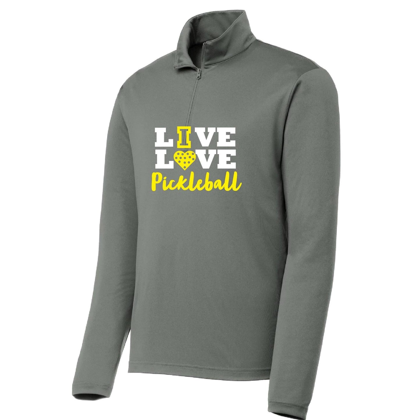 Live Love Pickleball | Men's 1/4 Zip Long Sleeve Pullover Athletic Shirt | 100% Polyester