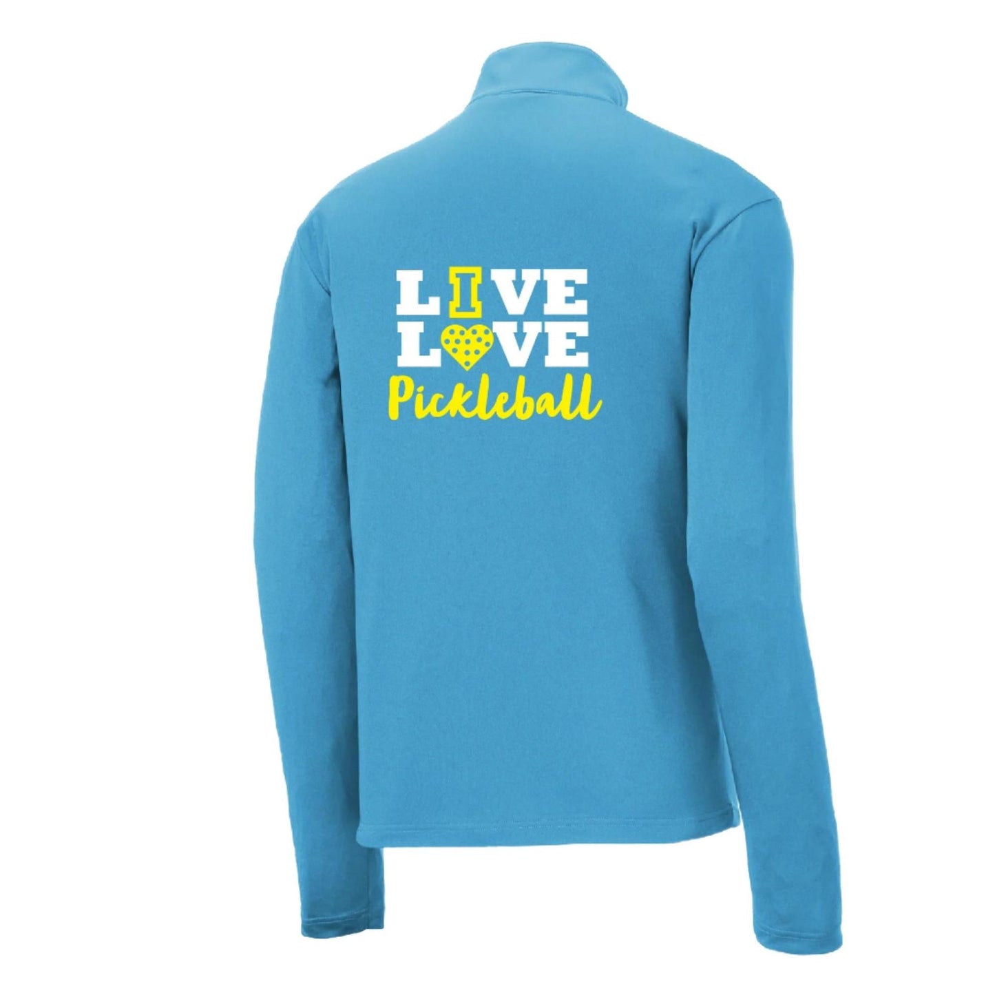 Live Love Pickleball | Men's 1/4 Zip Long Sleeve Pullover Athletic Shirt | 100% Polyester