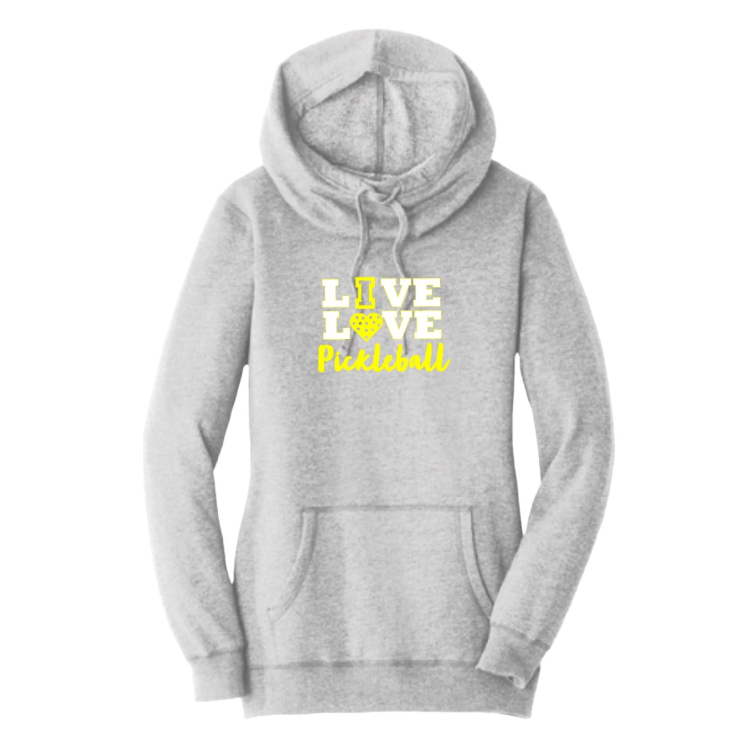 Live Love Pickleball | Women’s Cowl-Neck Hoodie Pickleball Sweatshirt | 55% Cotton 45% Poly Fleece