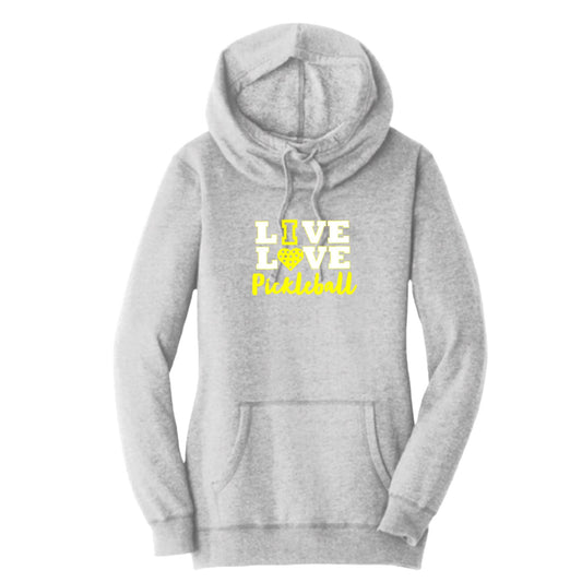 Live Love Pickleball | Women’s Cowl-Neck Hoodie Pickleball Sweatshirt | 55% Cotton 45% Poly Fleece