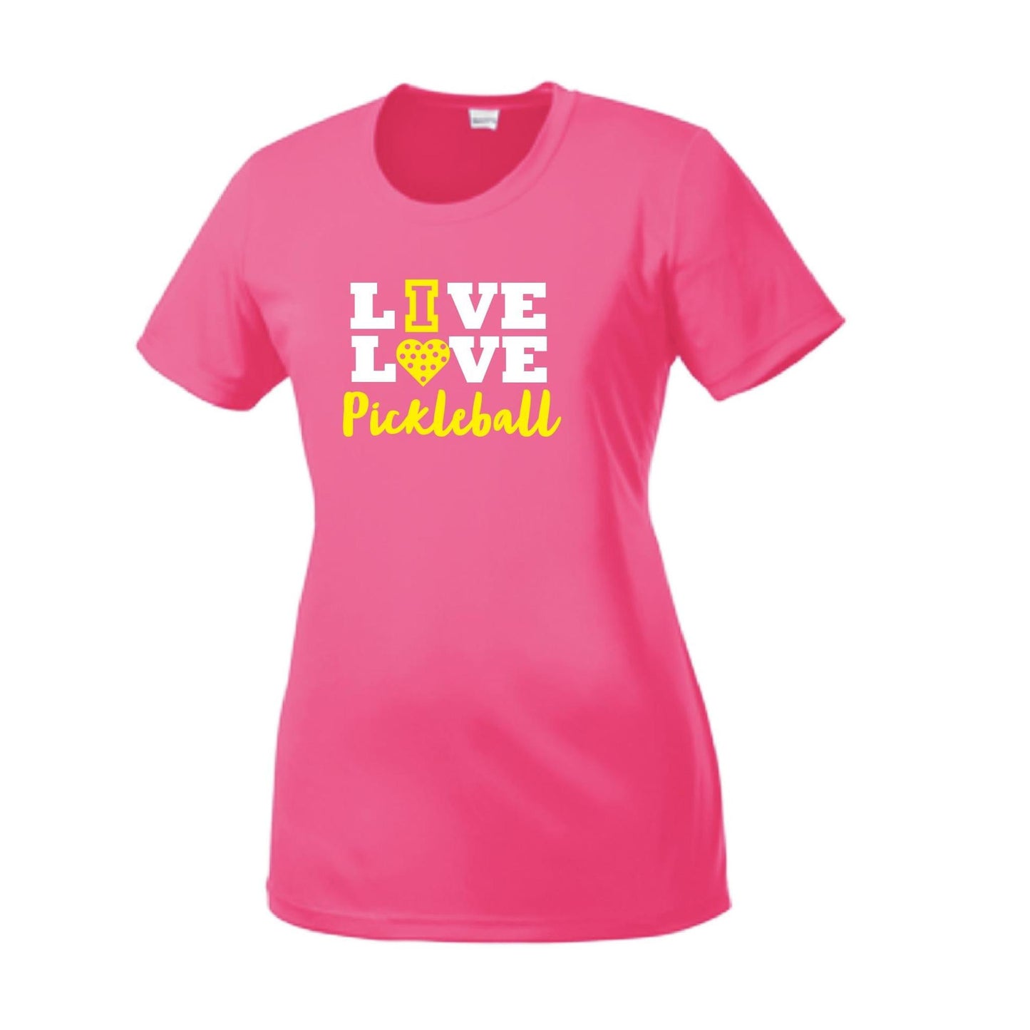 Live Love Pickleball | Women’s Short Sleeve Crewneck Pickleball Performance T-Shirts | 100% Polyester
