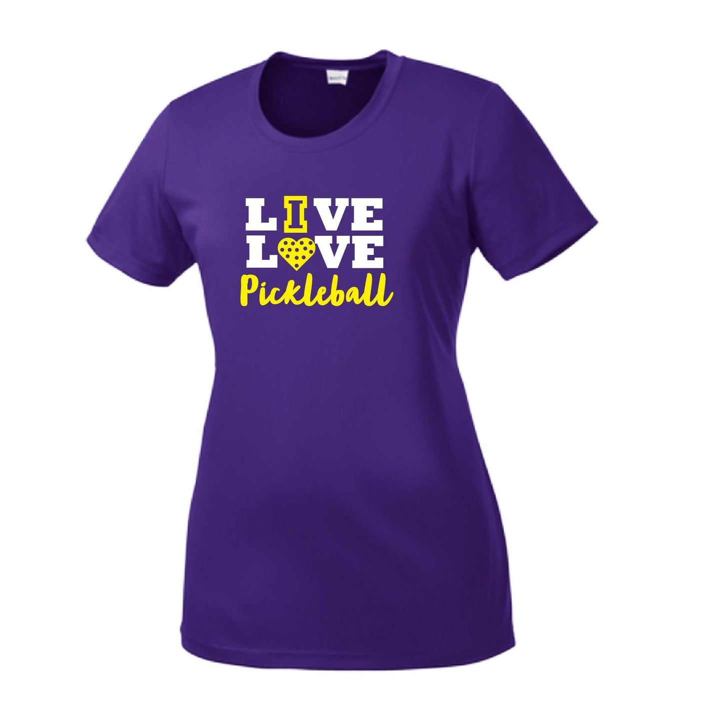 Live Love Pickleball | Women’s Short Sleeve Crewneck Pickleball Performance T-Shirts | 100% Polyester