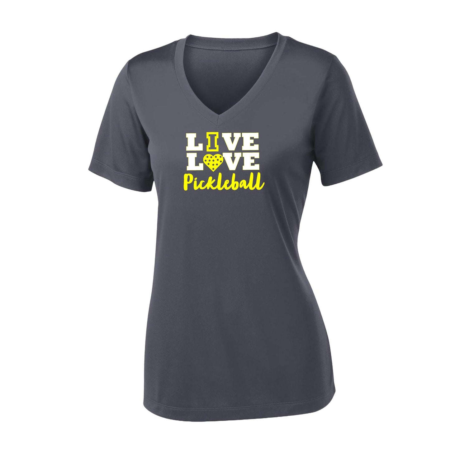 Live Love Pickleball | Women's Short Sleeve V-Neck Pickleball Performance T-Shirts | 100% Polyester