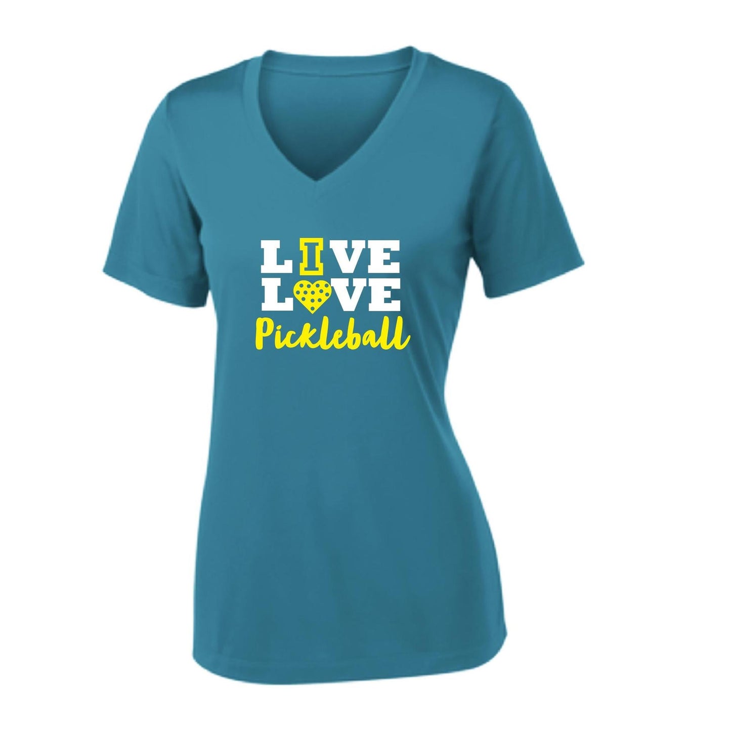 Live Love Pickleball | Women's Short Sleeve V-Neck Pickleball Performance T-Shirts | 100% Polyester