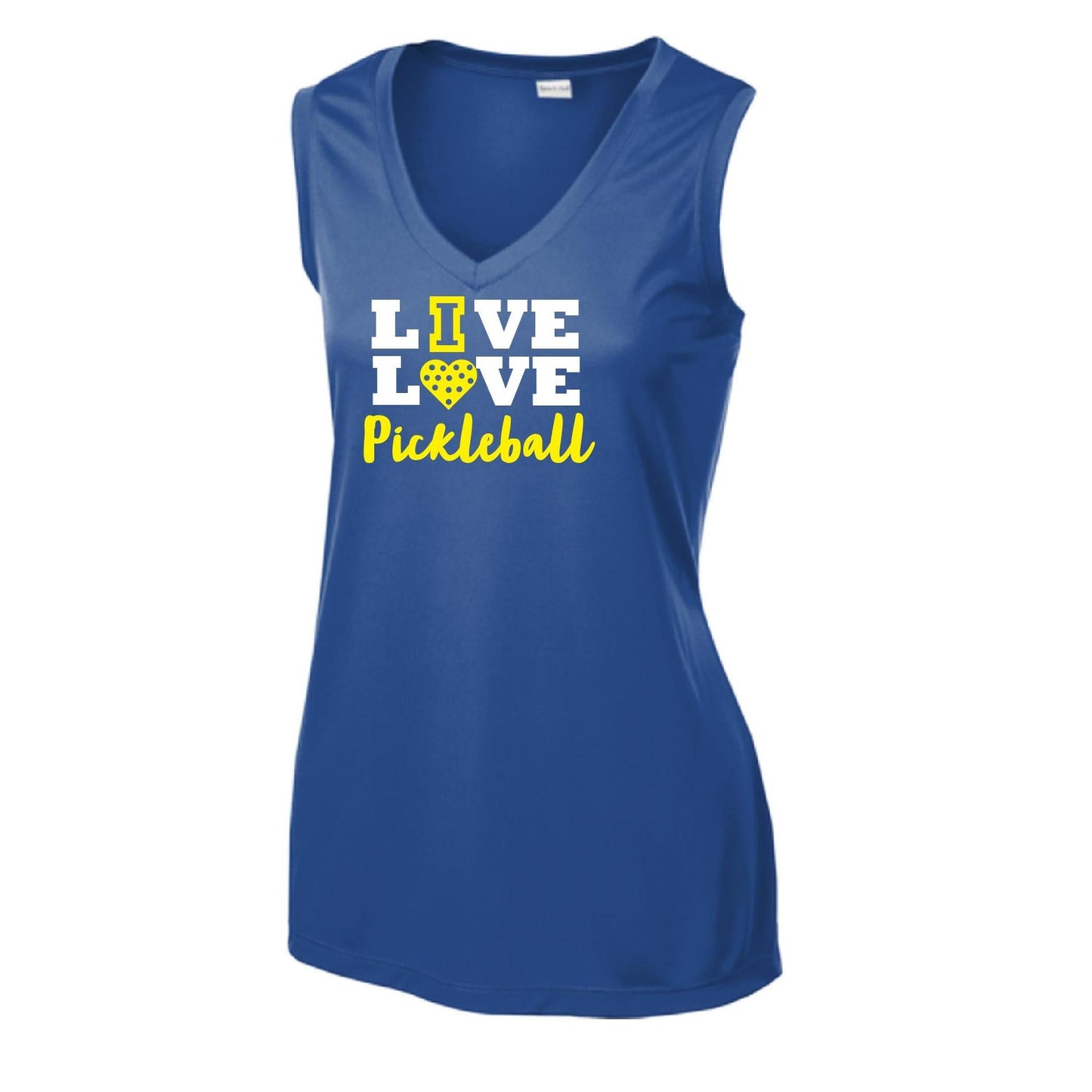 Live Love Pickleball | Women’s Sleeveless Athletic Performance T-Shirt | 100% Polyester