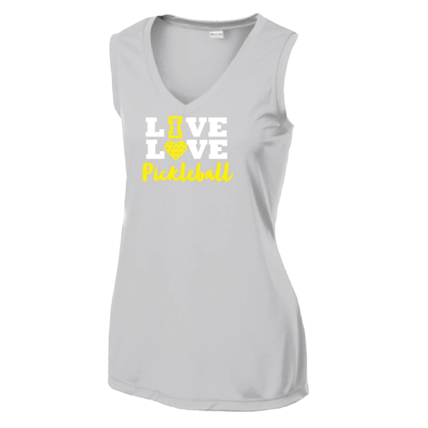 Live Love Pickleball | Women’s Sleeveless Athletic Performance T-Shirt | 100% Polyester