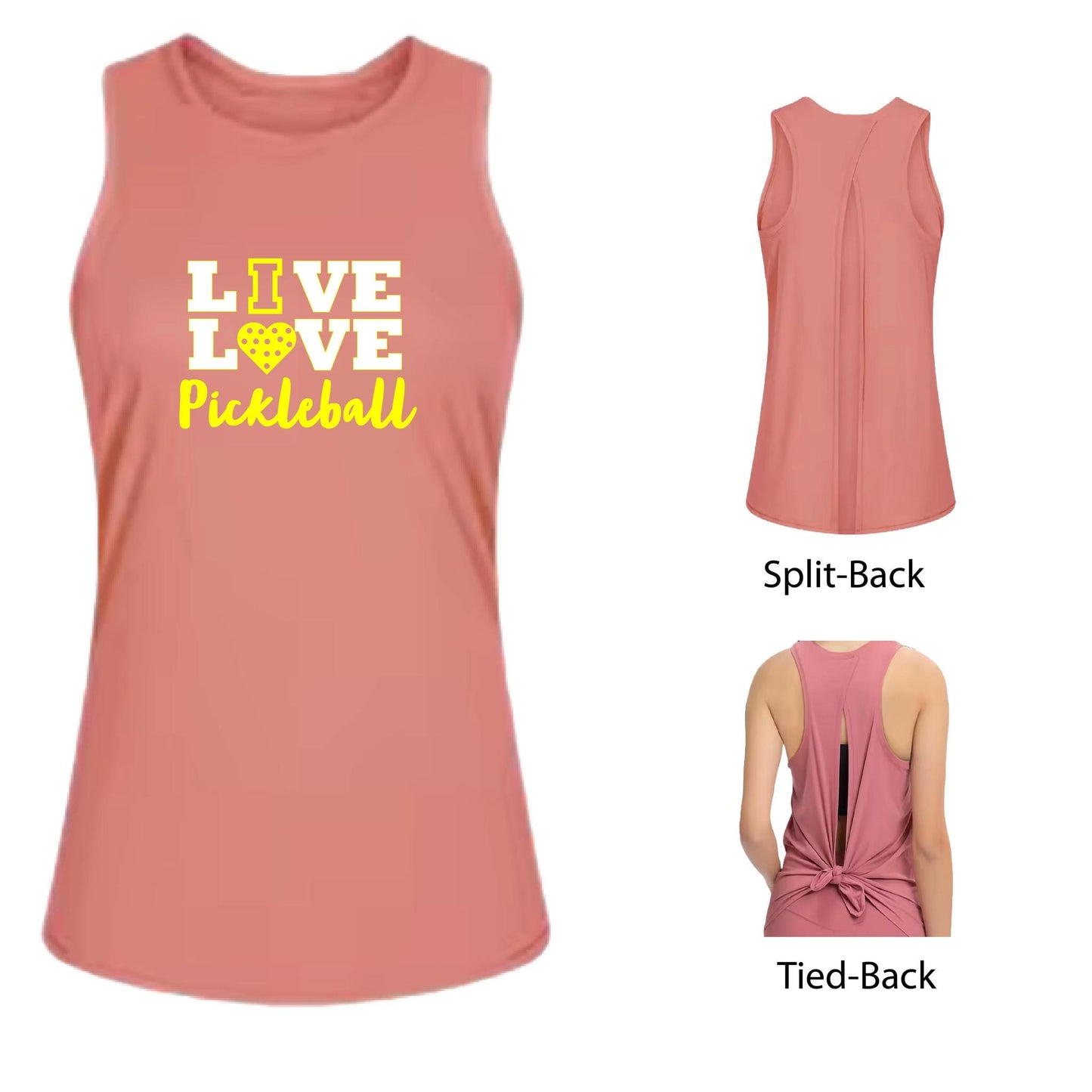 Live Love Pickleball | Women's Split Back or Tied Back Pickleball Tank | 80/20 Nylon Spandex Mix