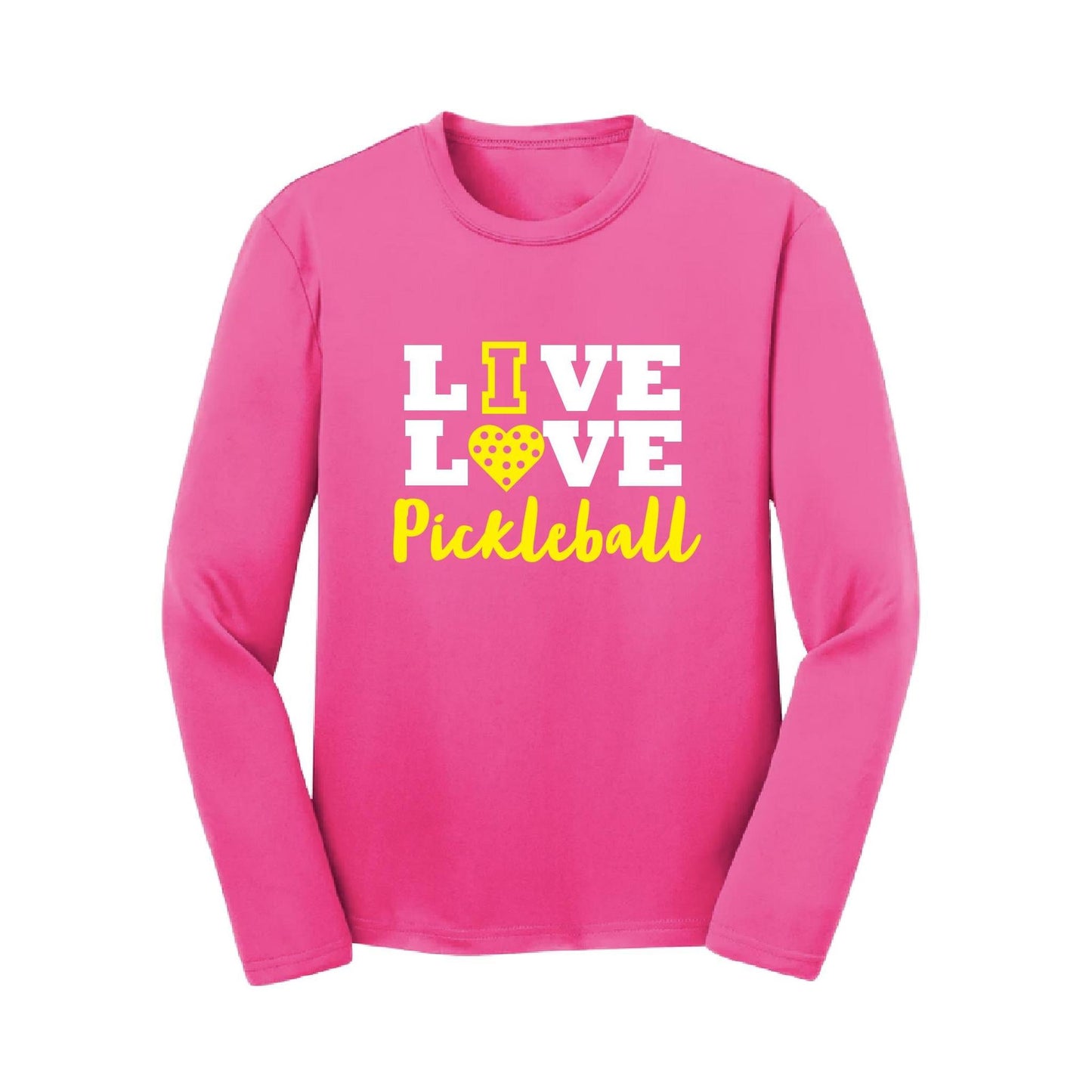 Live Love Pickleball | Youth Long Sleeve Pickleball Performance T-Shirts | 100% Polyester
