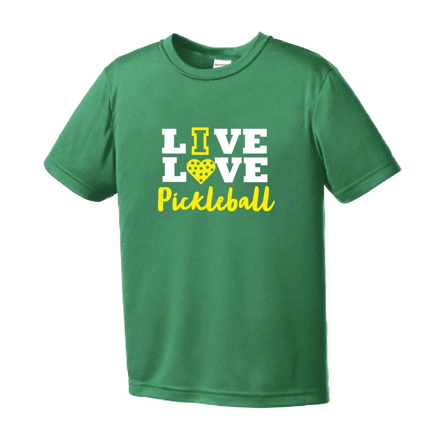 Live Love Pickleball | Youth Short Sleeve Pickleball Performance T-Shirts | 100% Polyester