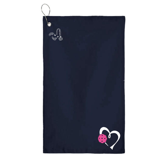 Love Pickleball (Pink) | Pickleball Court Towels | Grommeted 100% Cotton Terry Velour