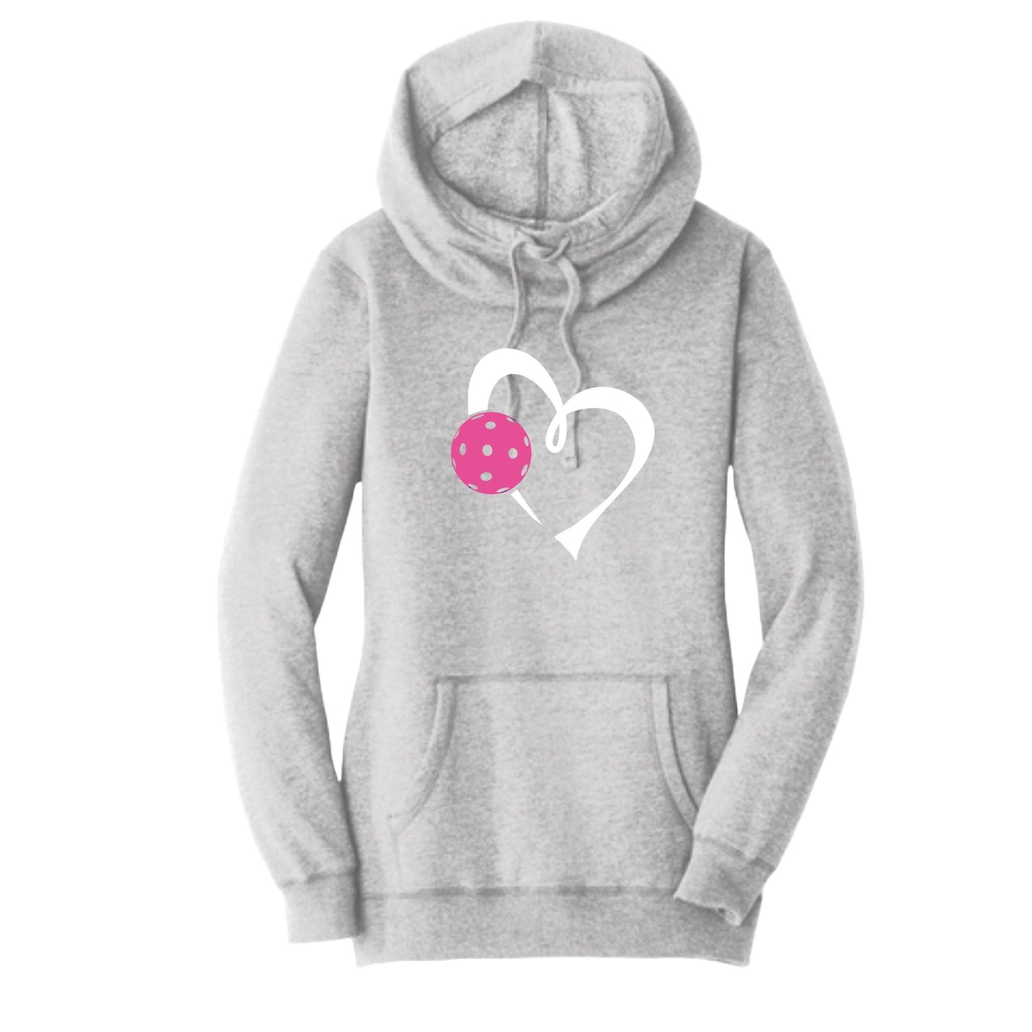 Love Pickleball (Pink) | Women’s Cowl-Neck Hoodie Pickleball Sweatshirt | 55% Cotton 45% Poly Fleece