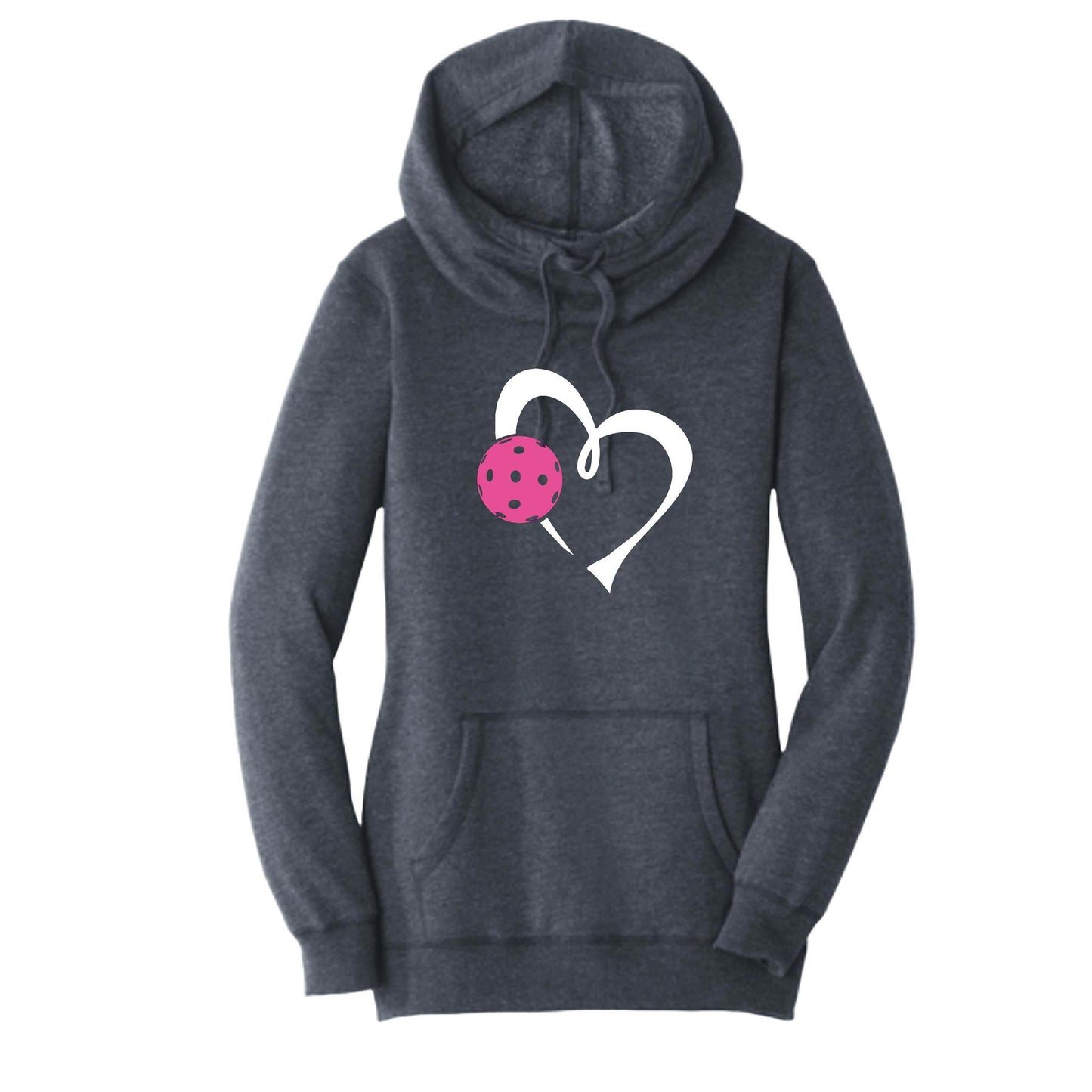 Love Pickleball (Pink) | Women’s Cowl-Neck Hoodie Pickleball Sweatshirt | 55% Cotton 45% Poly Fleece