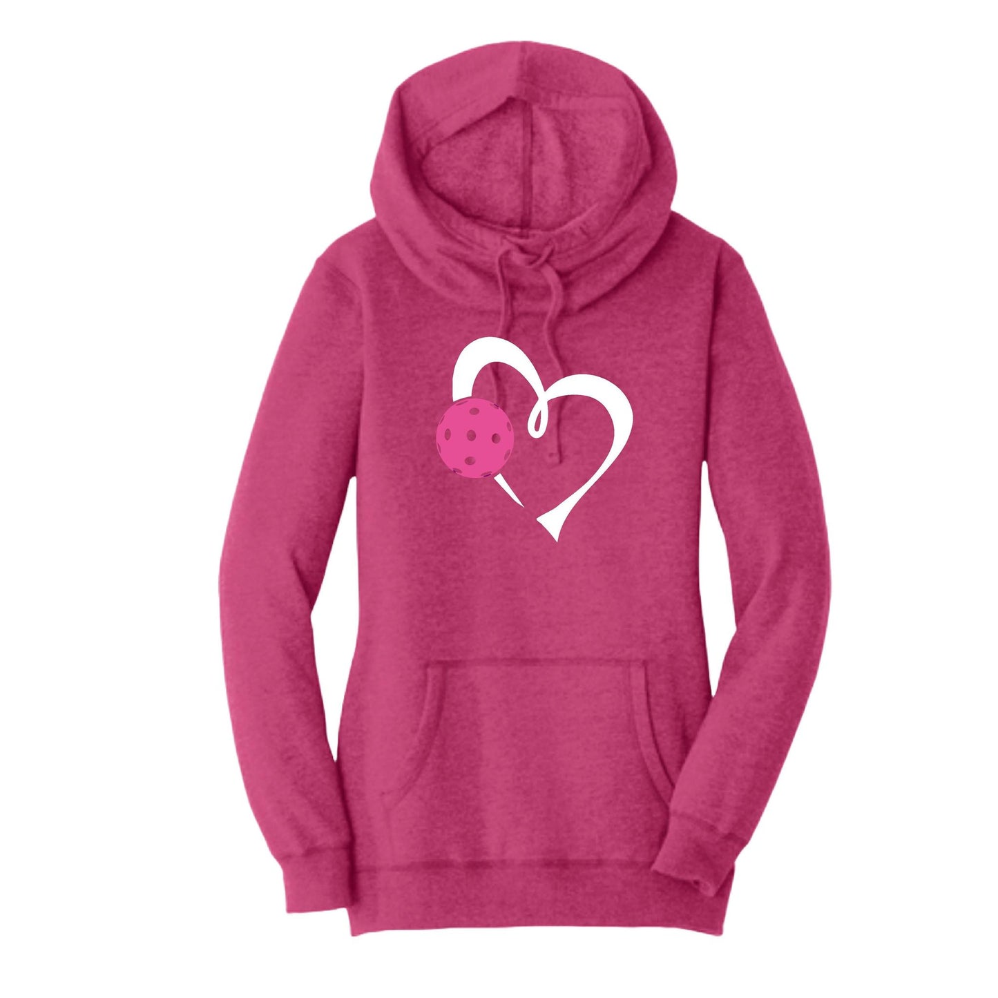 Love Pickleball (Pink) | Women’s Cowl-Neck Hoodie Pickleball Sweatshirt | 55% Cotton 45% Poly Fleece