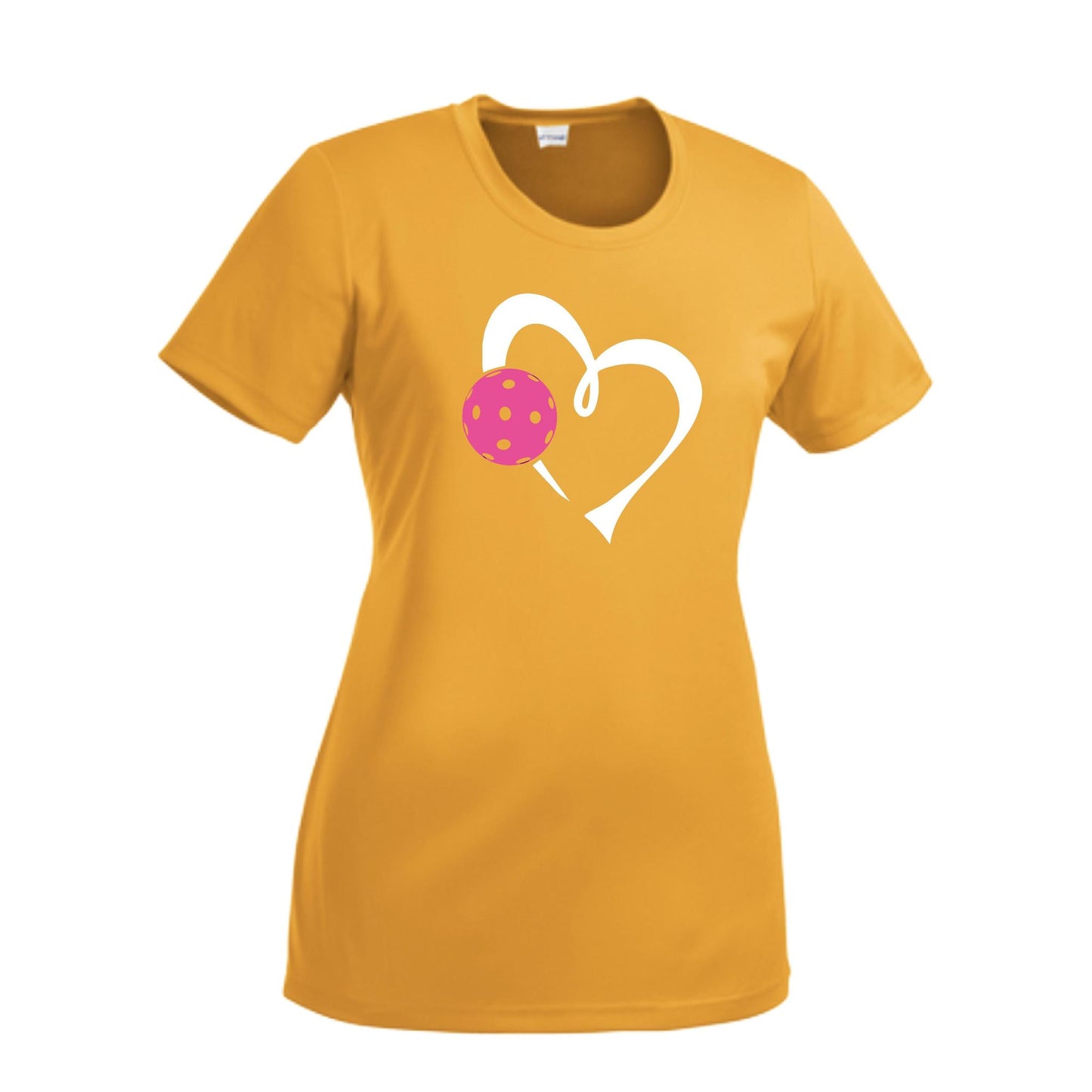 Love Pickleball (Pink) | Women’s Short Sleeve Crewneck Pickleball Performance T-Shirts | 100% Polyester