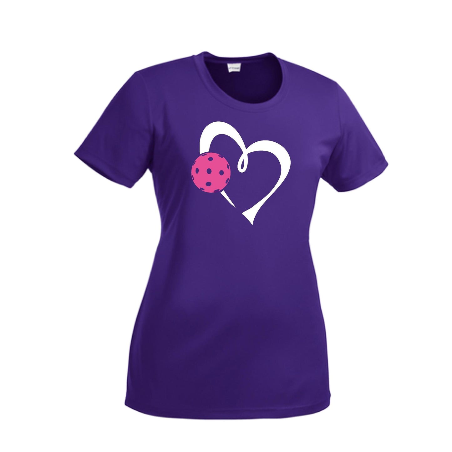 Love Pickleball (Pink) | Women’s Short Sleeve Crewneck Pickleball Performance T-Shirts | 100% Polyester