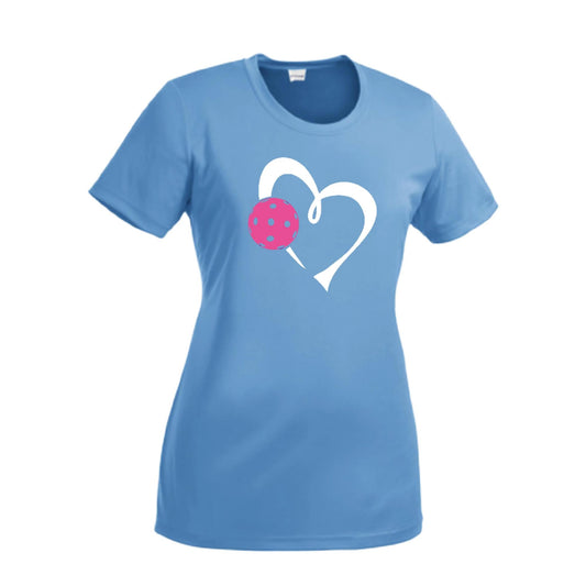 Love Pickleball (Pink) | Women’s Short Sleeve Crewneck Pickleball Performance T-Shirts | 100% Polyester