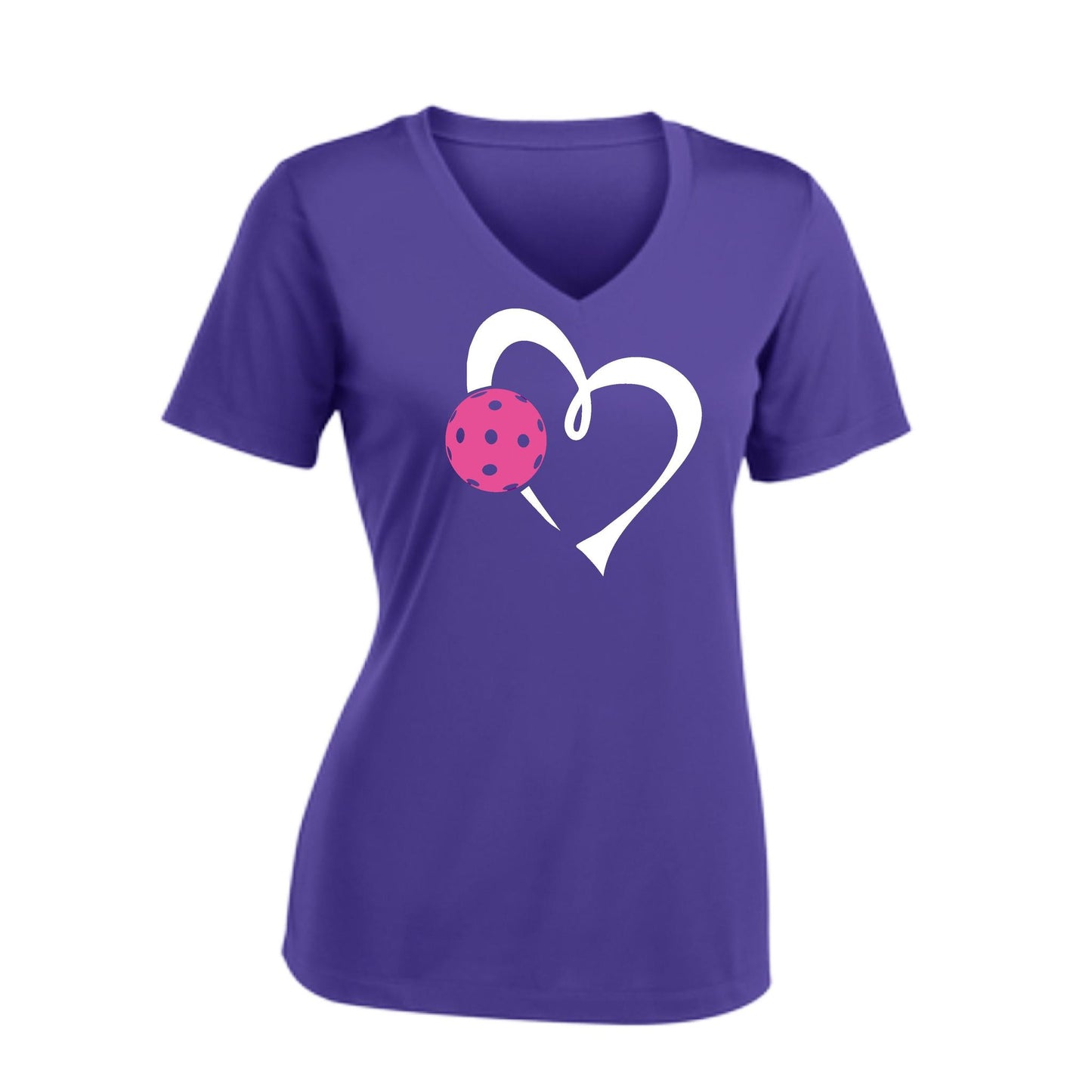Love Pickleball (Pink) | Women's Short Sleeve V-Neck Pickleball Performance T-Shirts | 100% Polyester