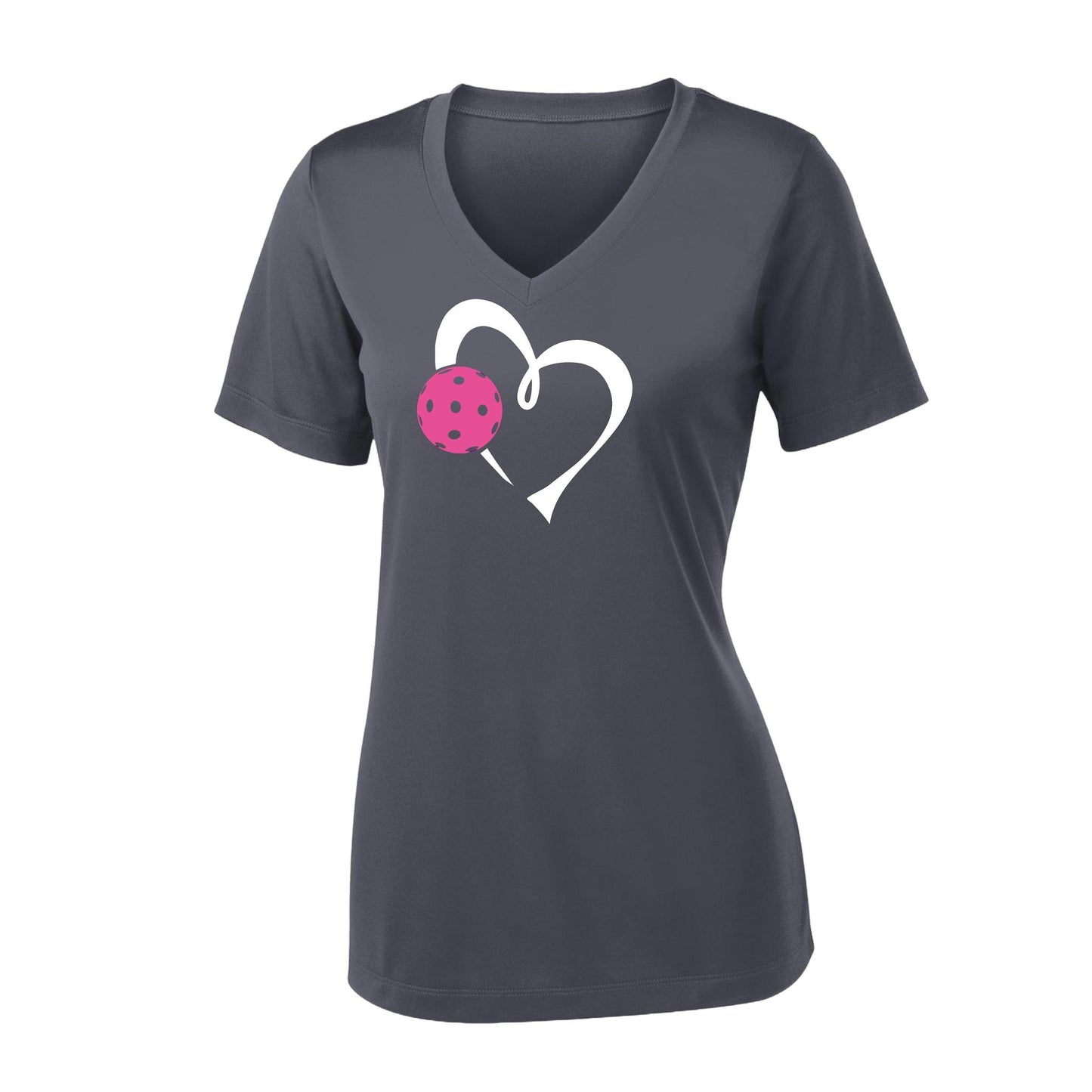 Love Pickleball (Pink) | Women's Short Sleeve V-Neck Pickleball Performance T-Shirts | 100% Polyester
