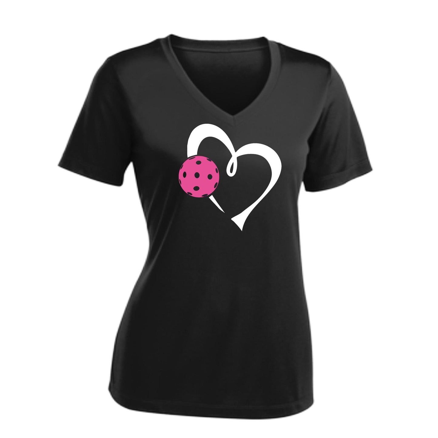 Love Pickleball (Pink) | Women's Short Sleeve V-Neck Pickleball Performance T-Shirts | 100% Polyester