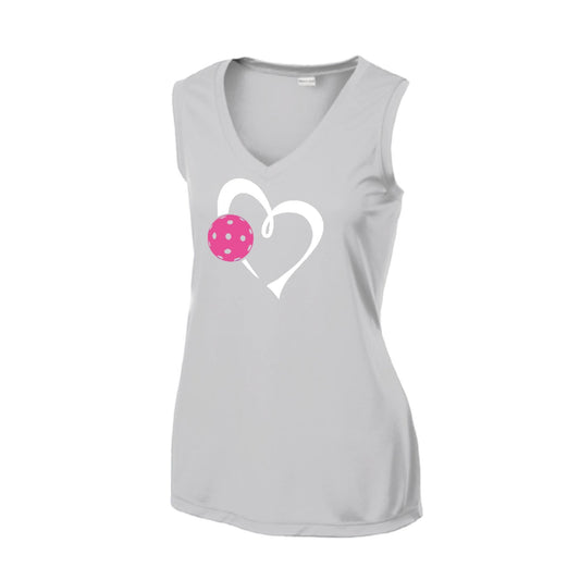 Love Pickleball (Pink) | Women’s Sleeveless Pickleball Performance T-Shirt | 100% Polyester