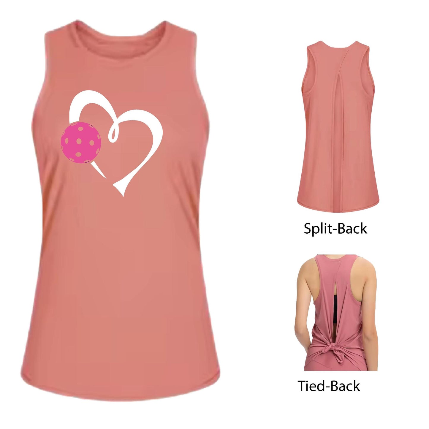 Love Pickleball (Pink)| Women's Split Back or Tied Back Pickleball Performance Tank | 80/20 Nylon Spandex Mix