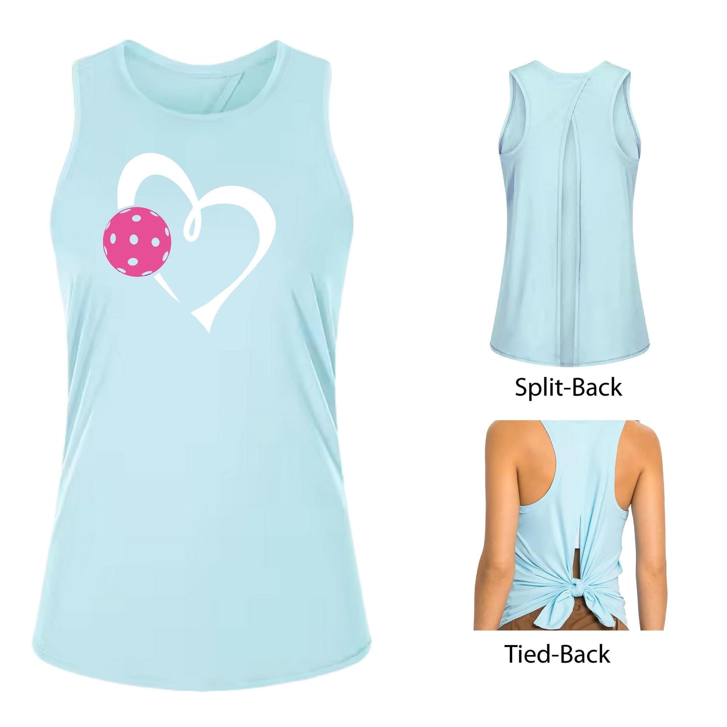 Love Pickleball (Pink)| Women's Split Back or Tied Back Pickleball Performance Tank | 80/20 Nylon Spandex Mix
