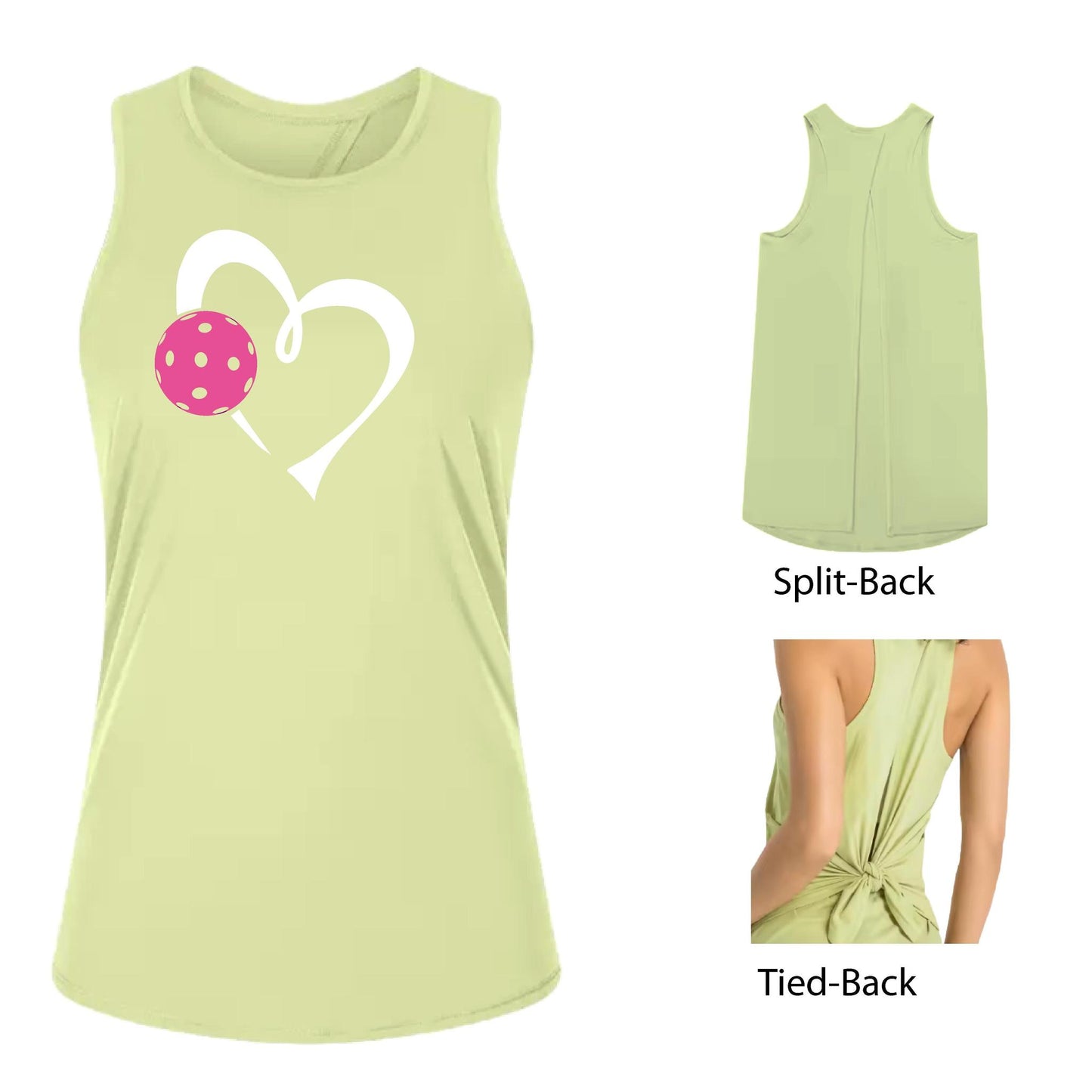Love Pickleball (Pink)| Women's Split Back or Tied Back Pickleball Performance Tank | 80/20 Nylon Spandex Mix