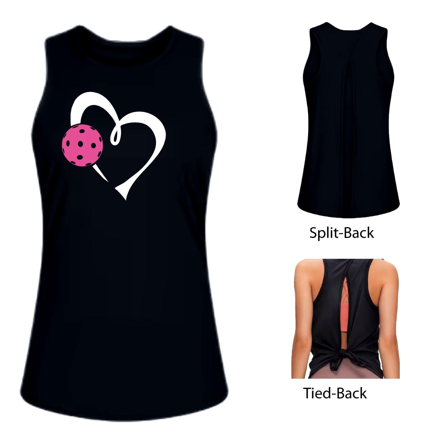 Love Pickleball (Pink)| Women's Split Back or Tied Back Pickleball Performance Tank | 80/20 Nylon Spandex Mix