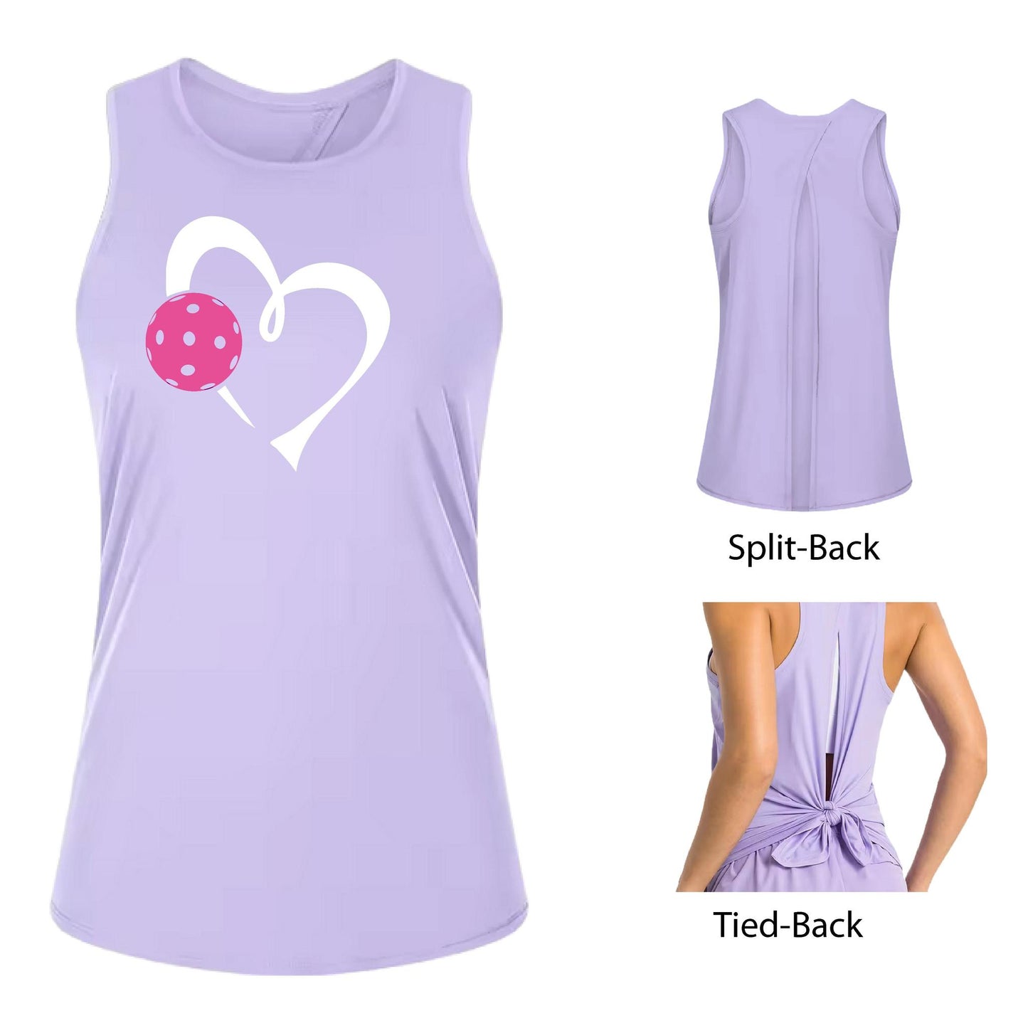 Love Pickleball (Pink)| Women's Split Back or Tied Back Pickleball Performance Tank | 80/20 Nylon Spandex Mix