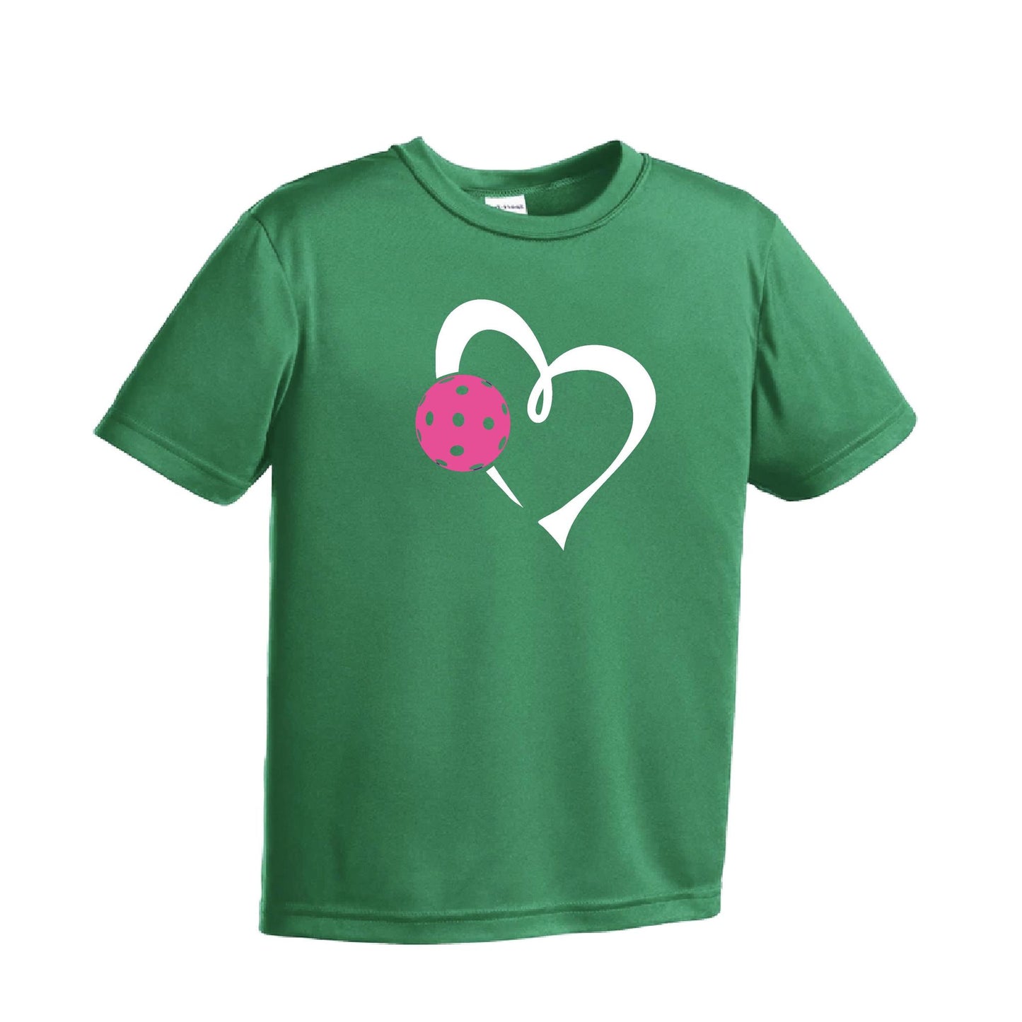 Love Pickleball (Pink) | Youth Short Sleeve Pickleball Performance T-Shirts | 100% Polyester