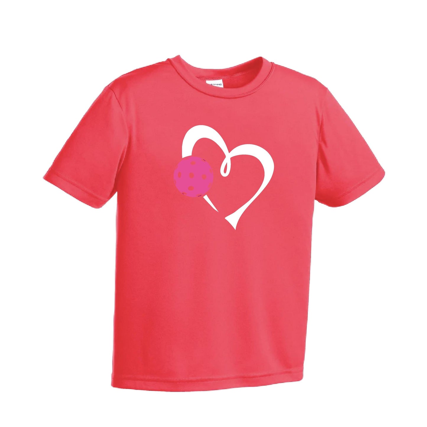Love Pickleball (Pink) | Youth Short Sleeve Pickleball Performance T-Shirts | 100% Polyester