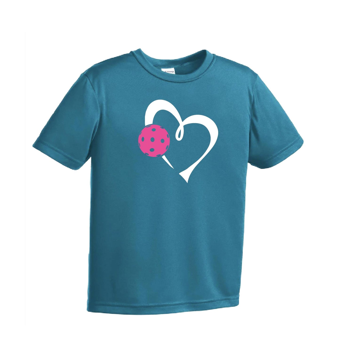 Love Pickleball (Pink) | Youth Short Sleeve Pickleball Performance T-Shirts | 100% Polyester