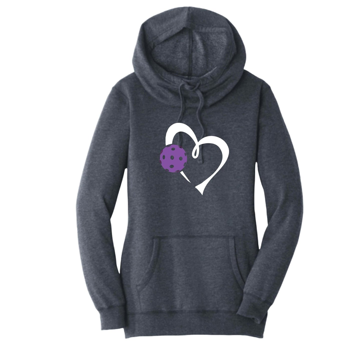 Love Pickleball (Purple) | Women’s Cowl-Neck Hoodie Pickleball Sweatshirt | 55% Cotton 45% Poly Fleece