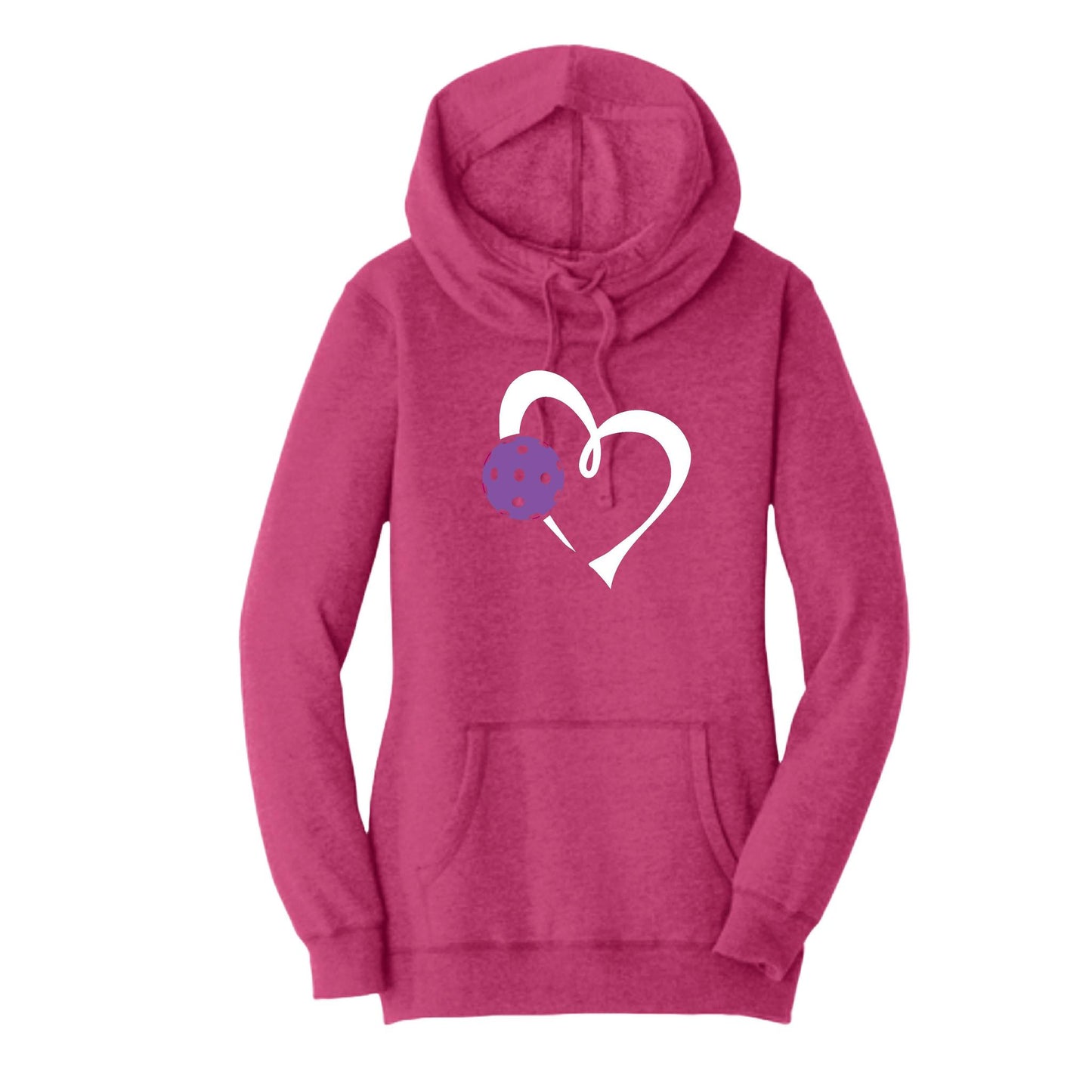 Love Pickleball (Purple) | Women’s Cowl-Neck Hoodie Pickleball Sweatshirt | 55% Cotton 45% Poly Fleece