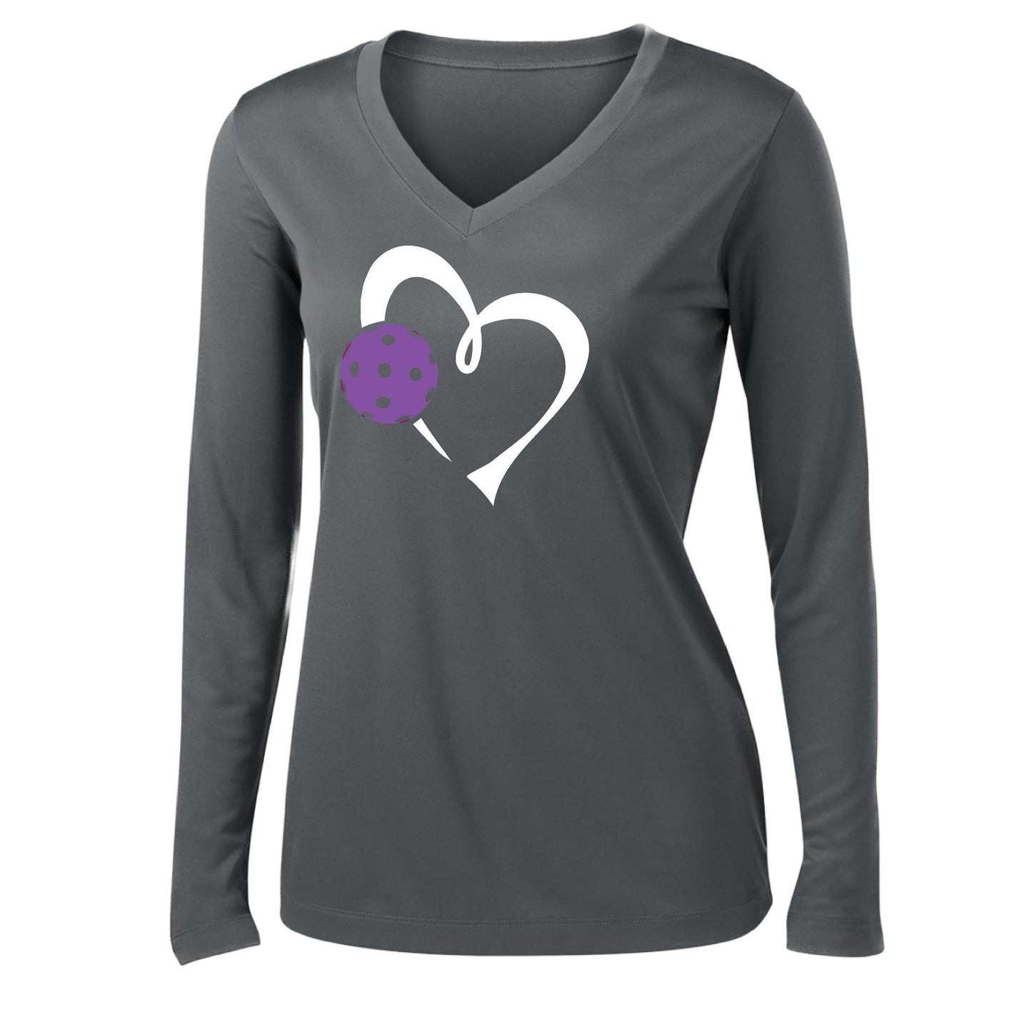 Love Pickleball (Purple) | Women's Long Sleeve V-Neck Pickleball Performance T-Shirts | 100% Polyester
