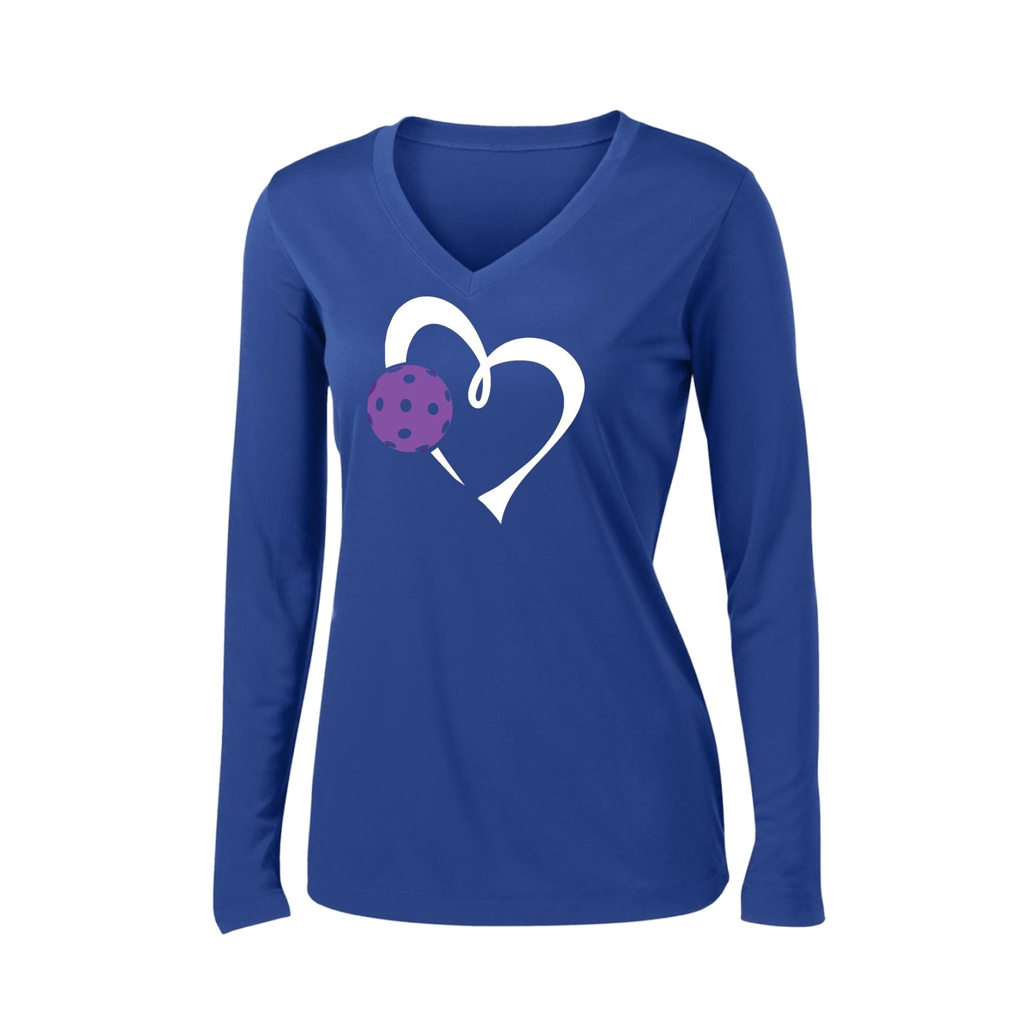 Love Pickleball (Purple) | Women's Long Sleeve V-Neck Pickleball Performance T-Shirts | 100% Polyester