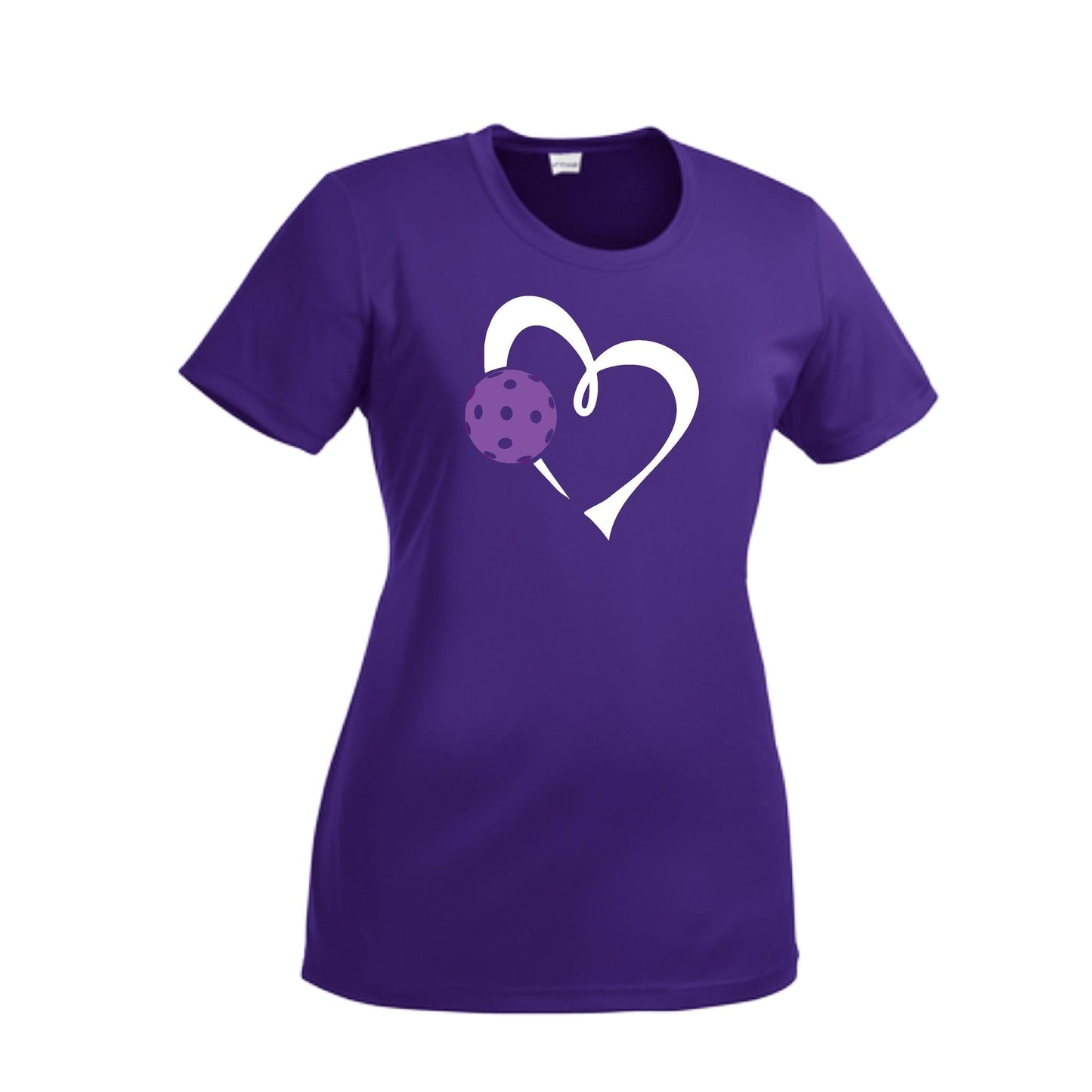 Love Pickleball (Purple) | Women’s Short Sleeve Crewneck Pickleball Performance T-Shirts | 100% Polyester