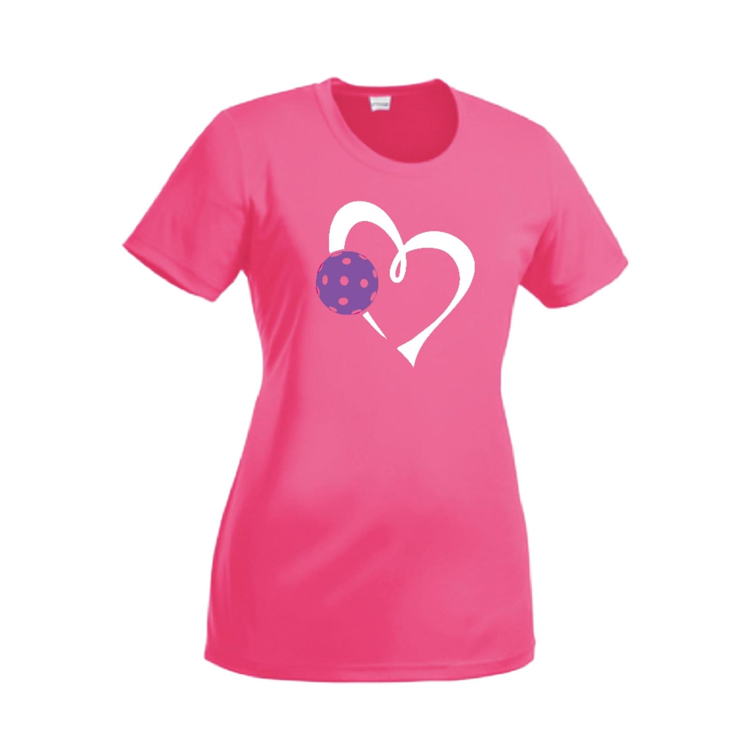 Love Pickleball (Purple) | Women’s Short Sleeve Crewneck Pickleball Performance T-Shirts | 100% Polyester