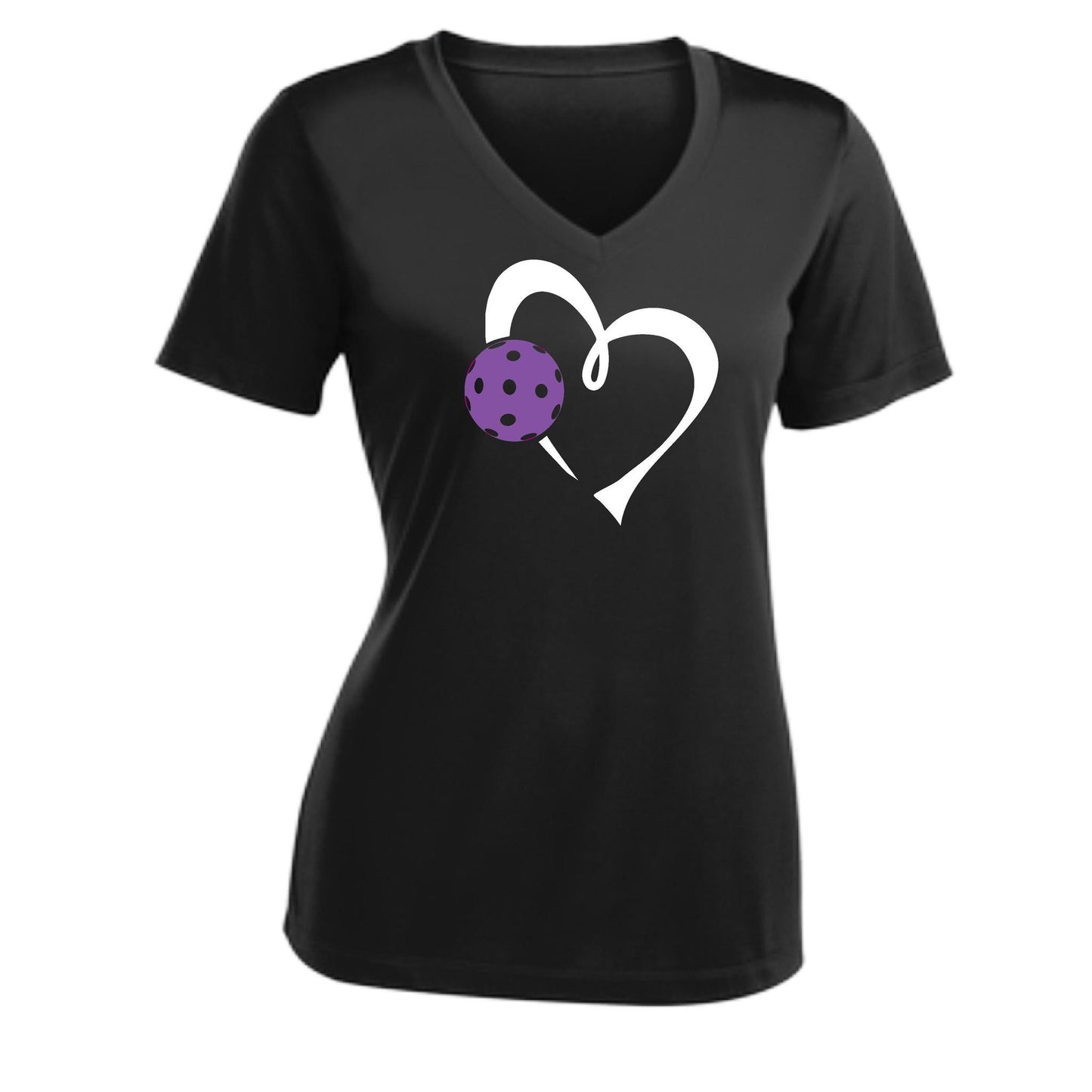 Love Pickleball (Purple) | Women's Short Sleeve V-Neck Pickleball Performance T-Shirts | 100% Polyester