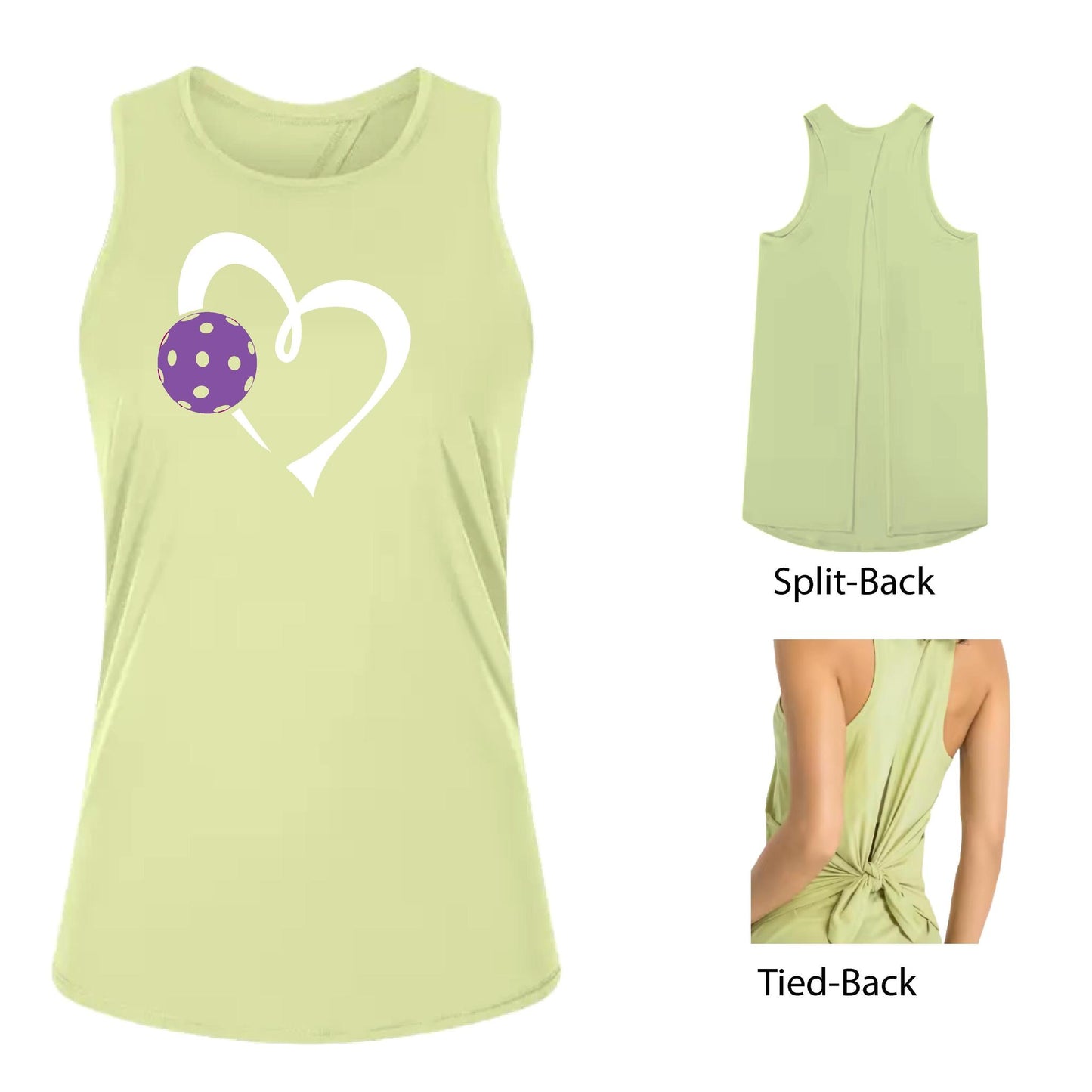 Love Pickleball (Purple)| Women's Split Back or Tied Back Pickleball Performance Tank | 80/20 Nylon Spandex Mix