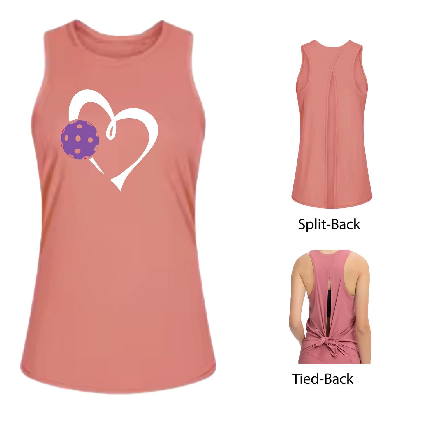 Love Pickleball (Purple)| Women's Split Back or Tied Back Pickleball Performance Tank | 80/20 Nylon Spandex Mix