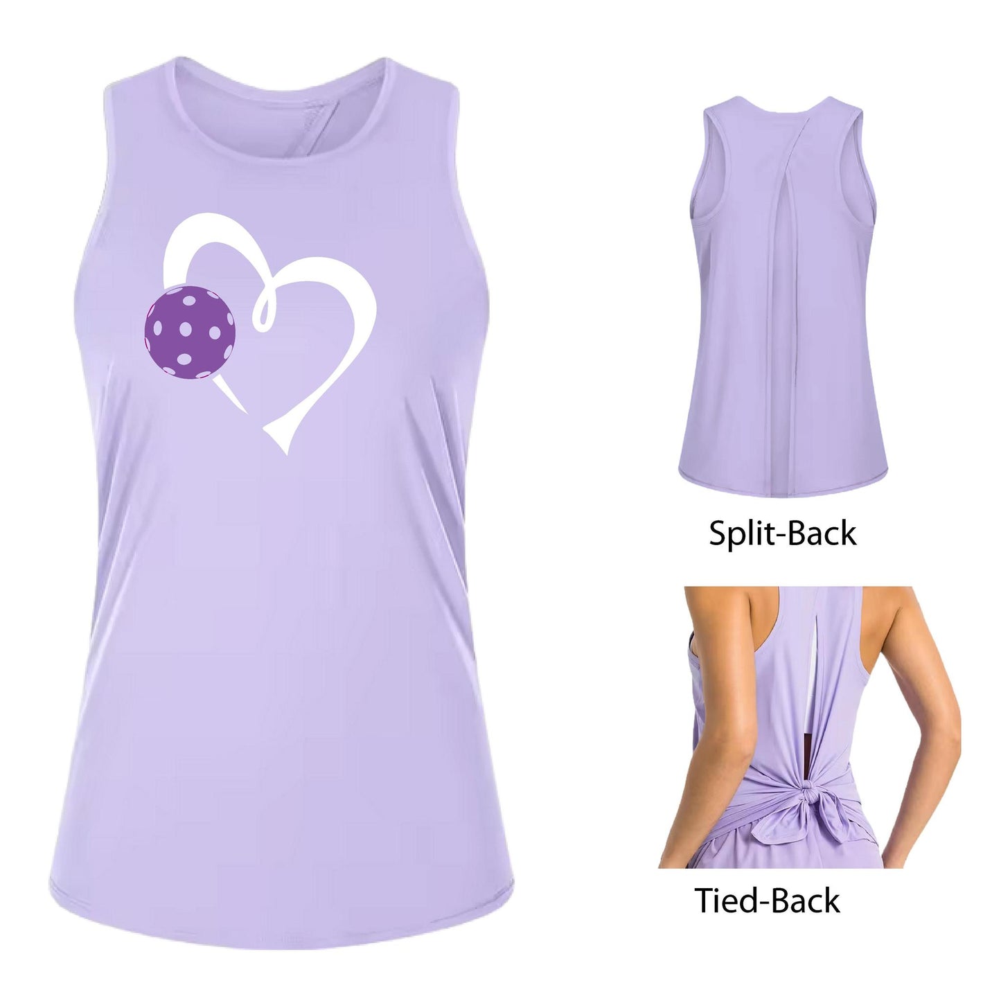 Love Pickleball (Purple)| Women's Split Back or Tied Back Pickleball Performance Tank | 80/20 Nylon Spandex Mix