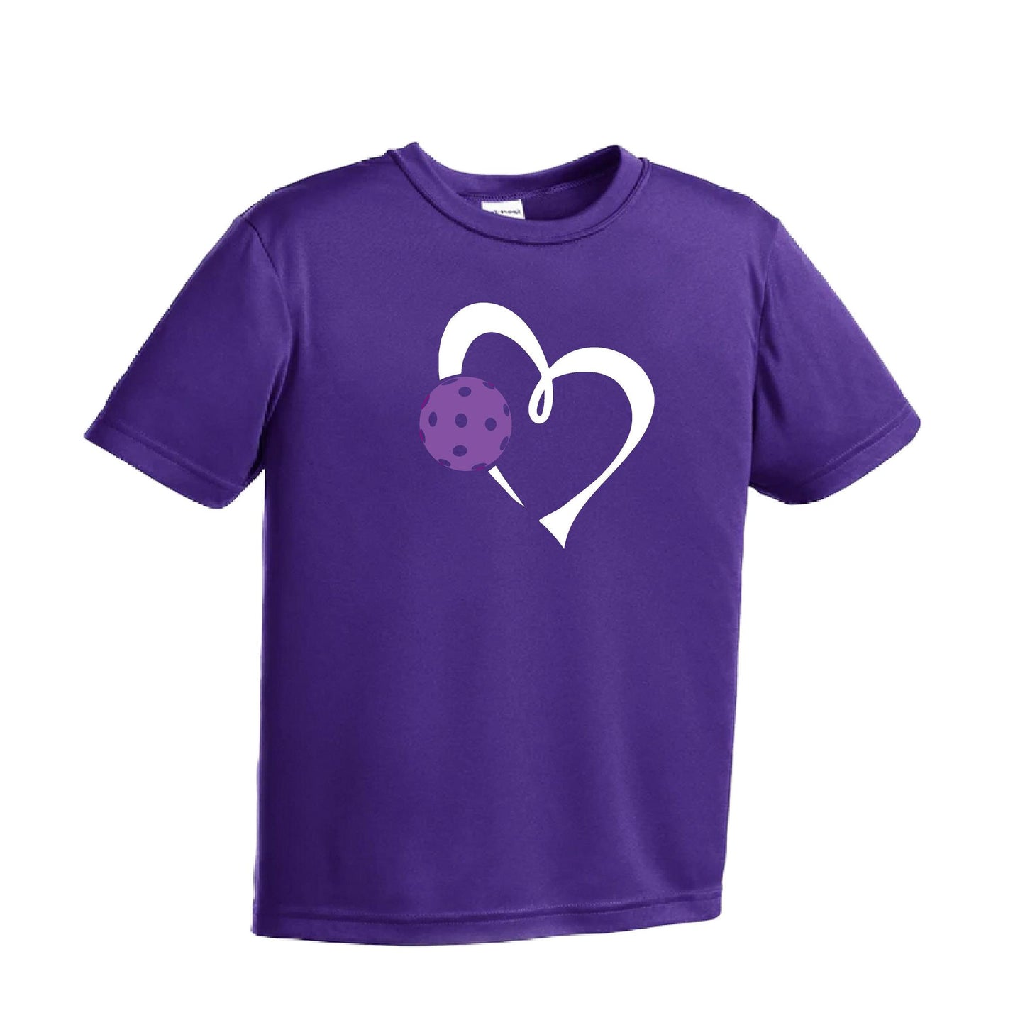 Love Pickleball (Purple) | Youth Short Sleeve Pickleball Performance T-Shirts | 100% Polyester