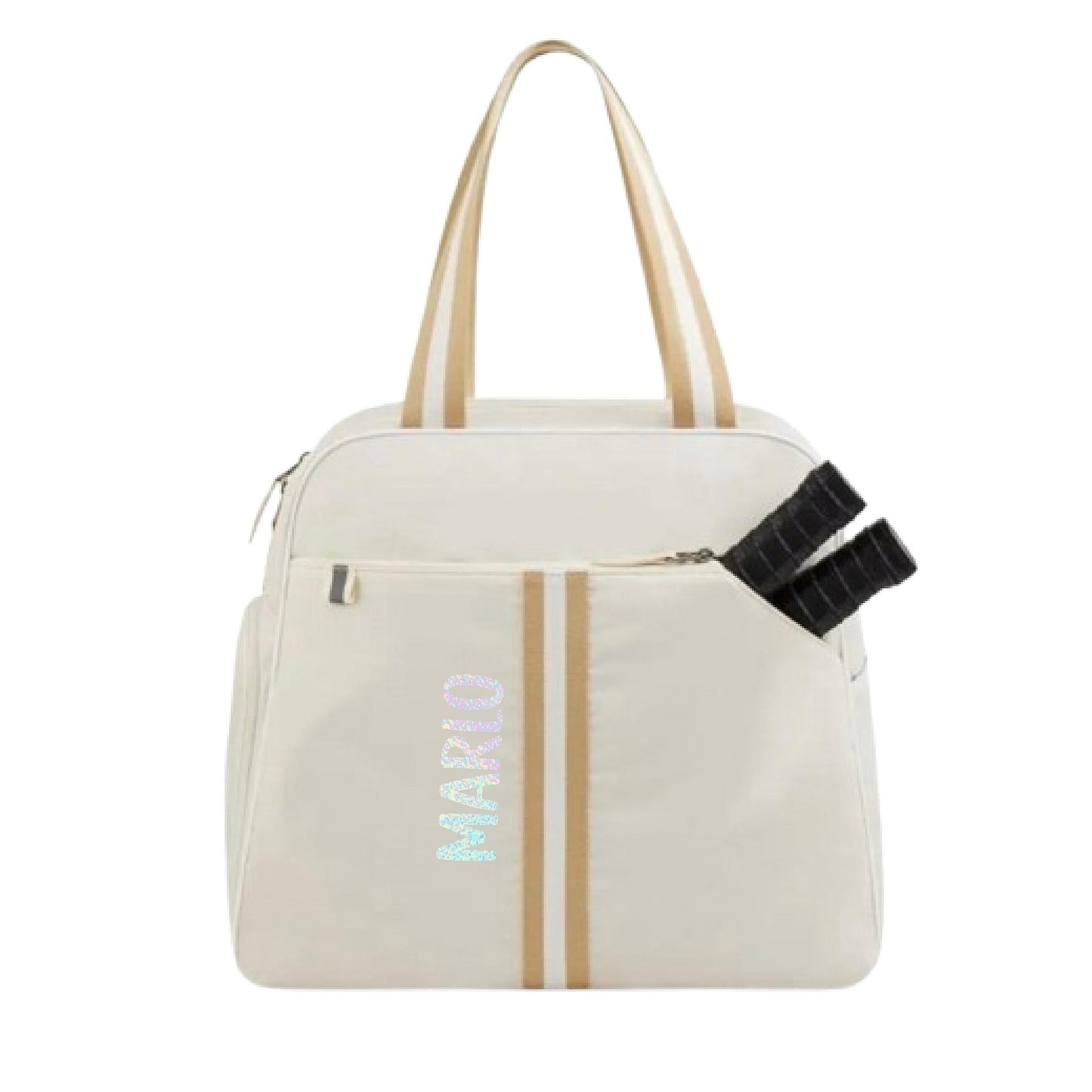 "Luxe Legacy" White Pickleball Bag (Free Customization) | Pickleball Sports Bag | Medium Size Court Bag