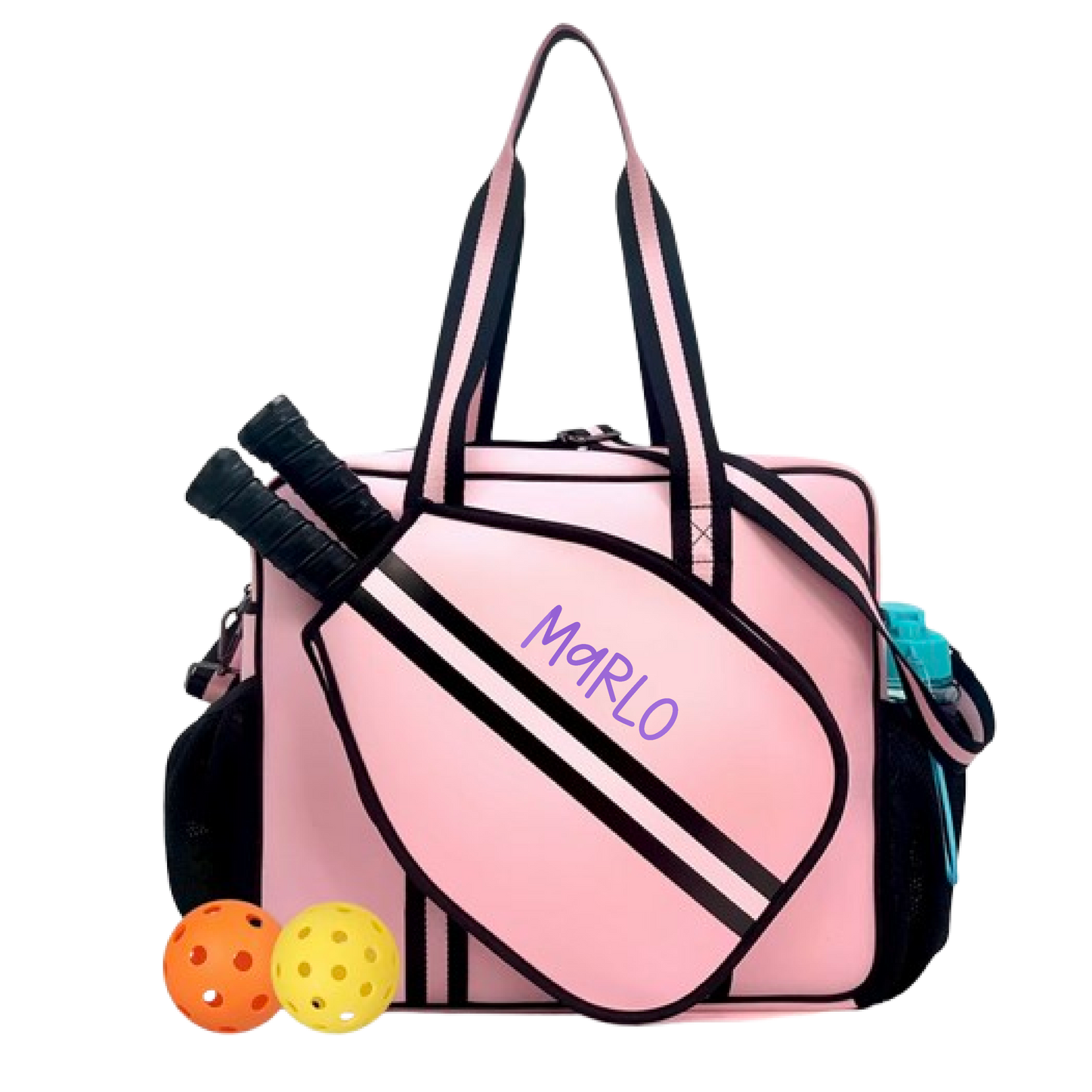 "Magnolia" Pink and Black Pickleball Bag (Free Customization) | Pickleball Sports Bag | Medium Size Court Bag