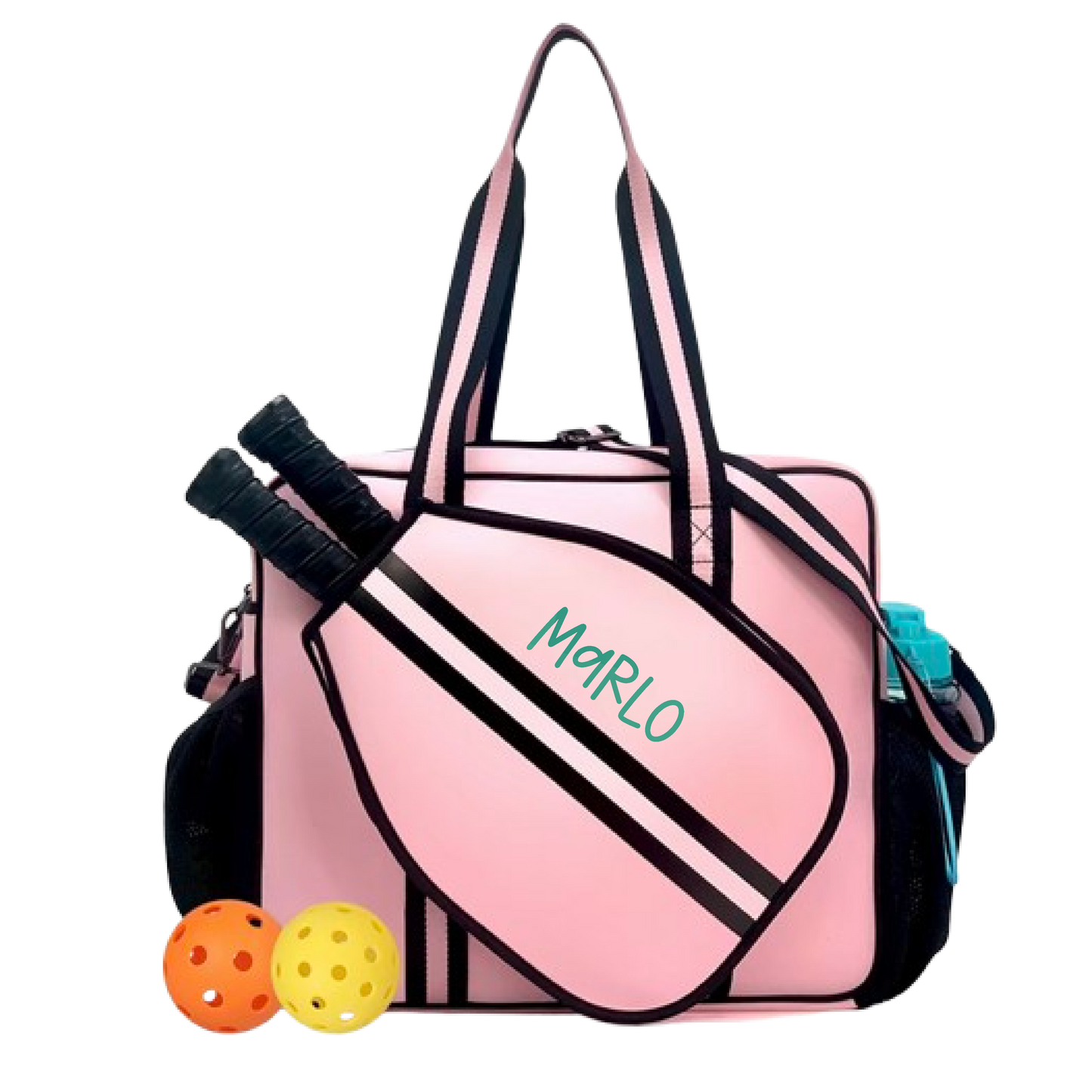 "Magnolia" Pink and Black Pickleball Bag (Free Customization) | Pickleball Sports Bag | Medium Size Court Bag